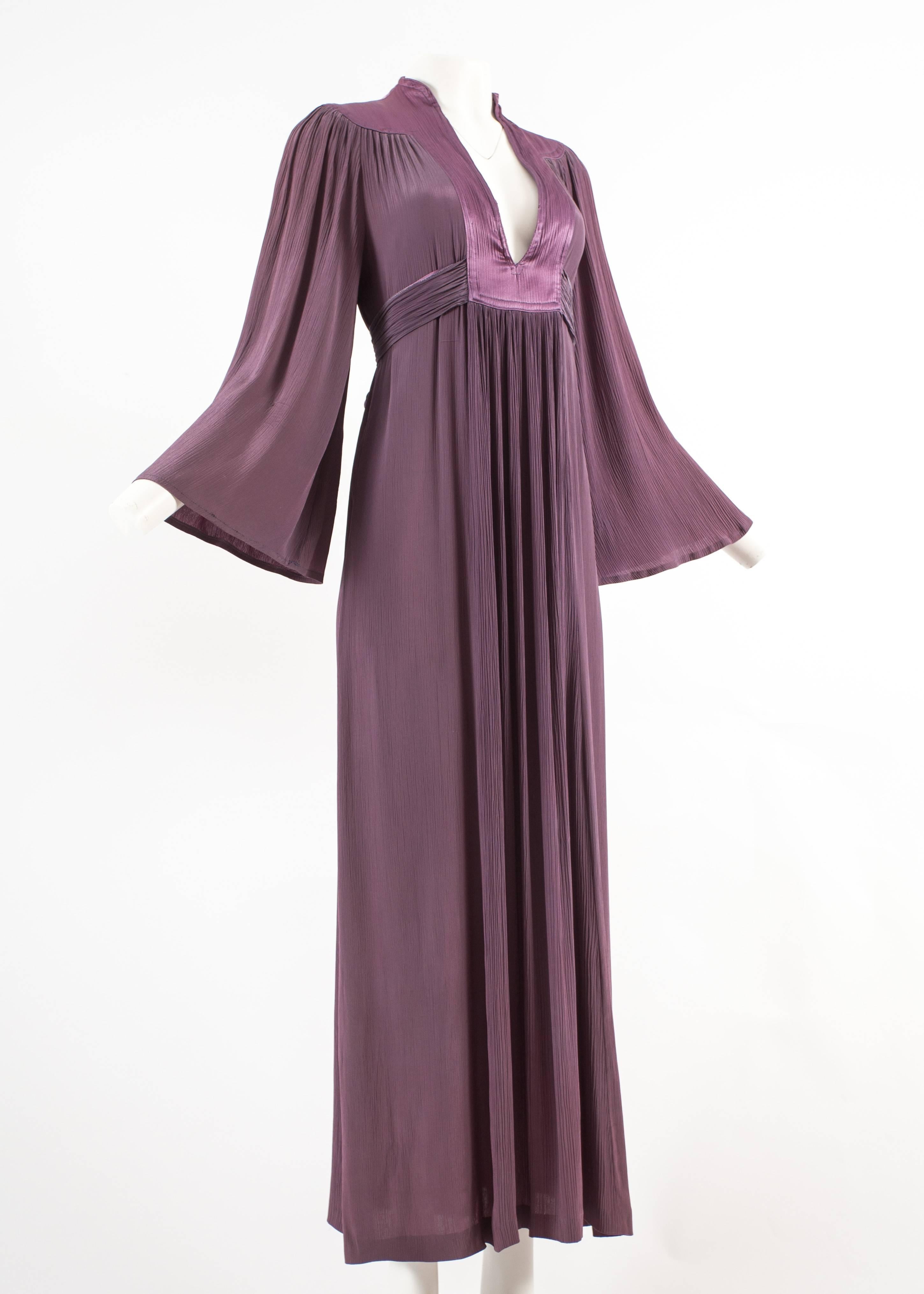 Black Ossie Clark 1970 pleated purple evening dress