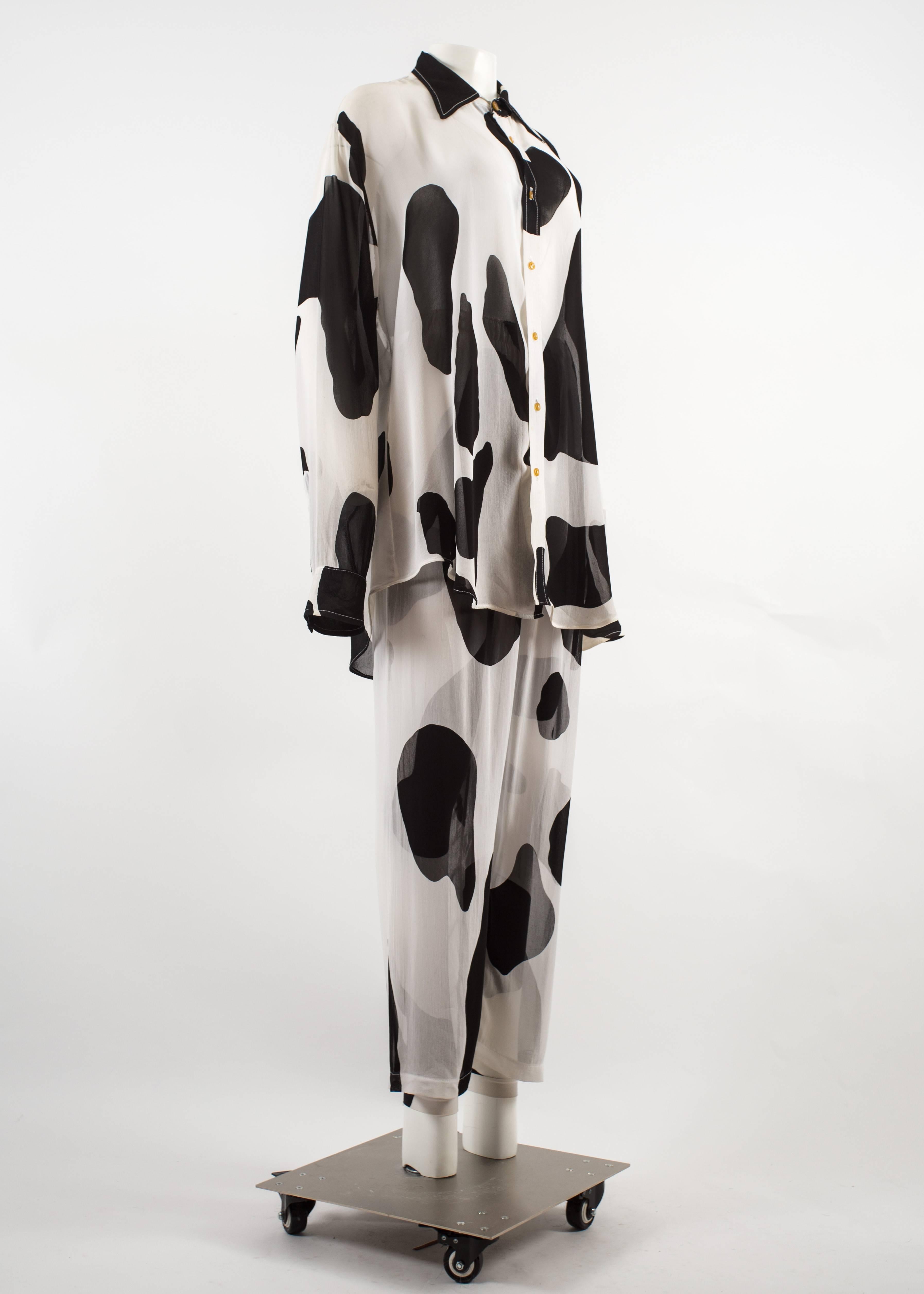 Vivienne Westwood Spring-Summer 1990 'Pagan V' cow print chiffon pant suit  In Good Condition In London, GB
