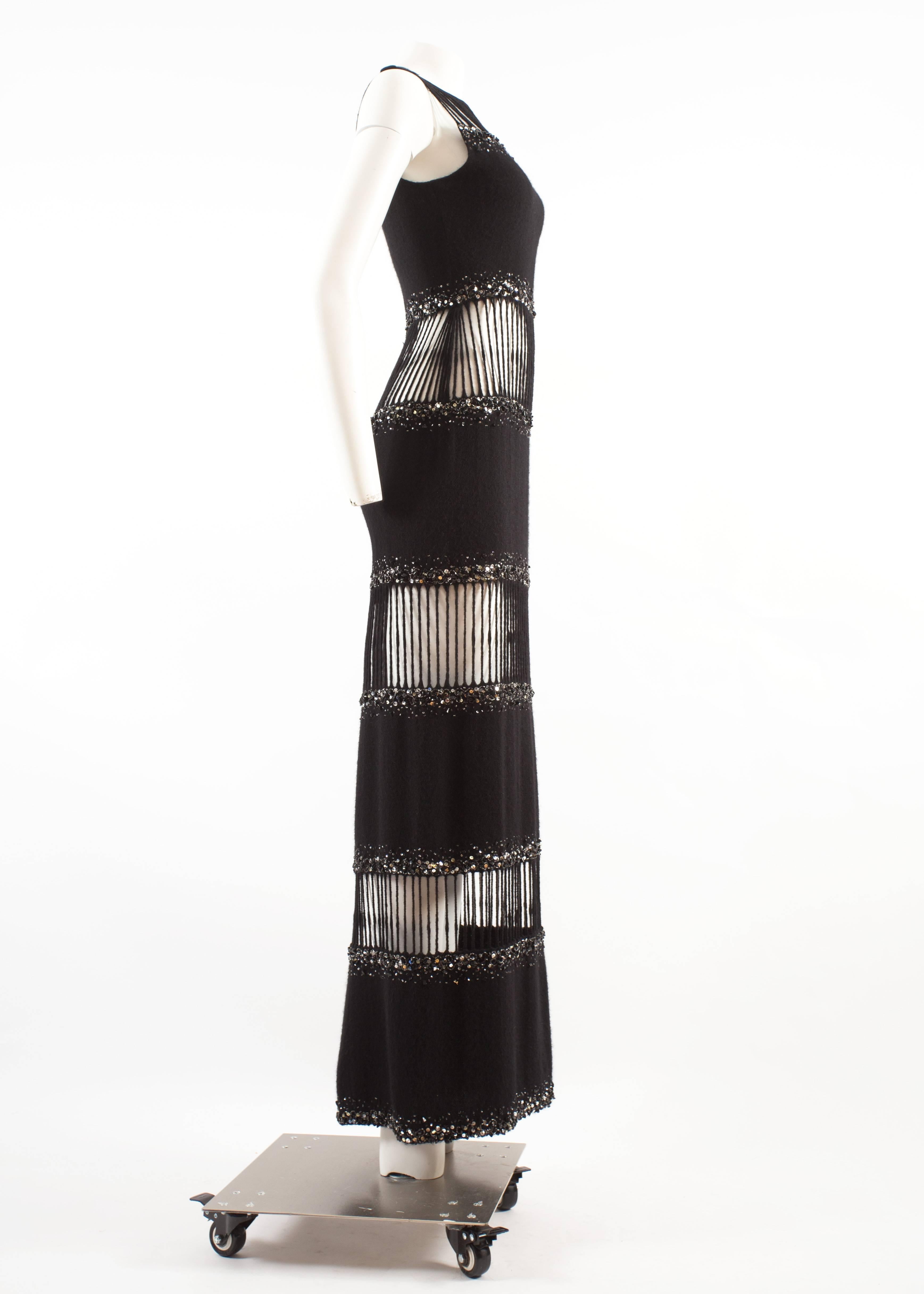 Hardy Amies 1960s couture embellished column evening dress with cutouts In Excellent Condition In London, GB