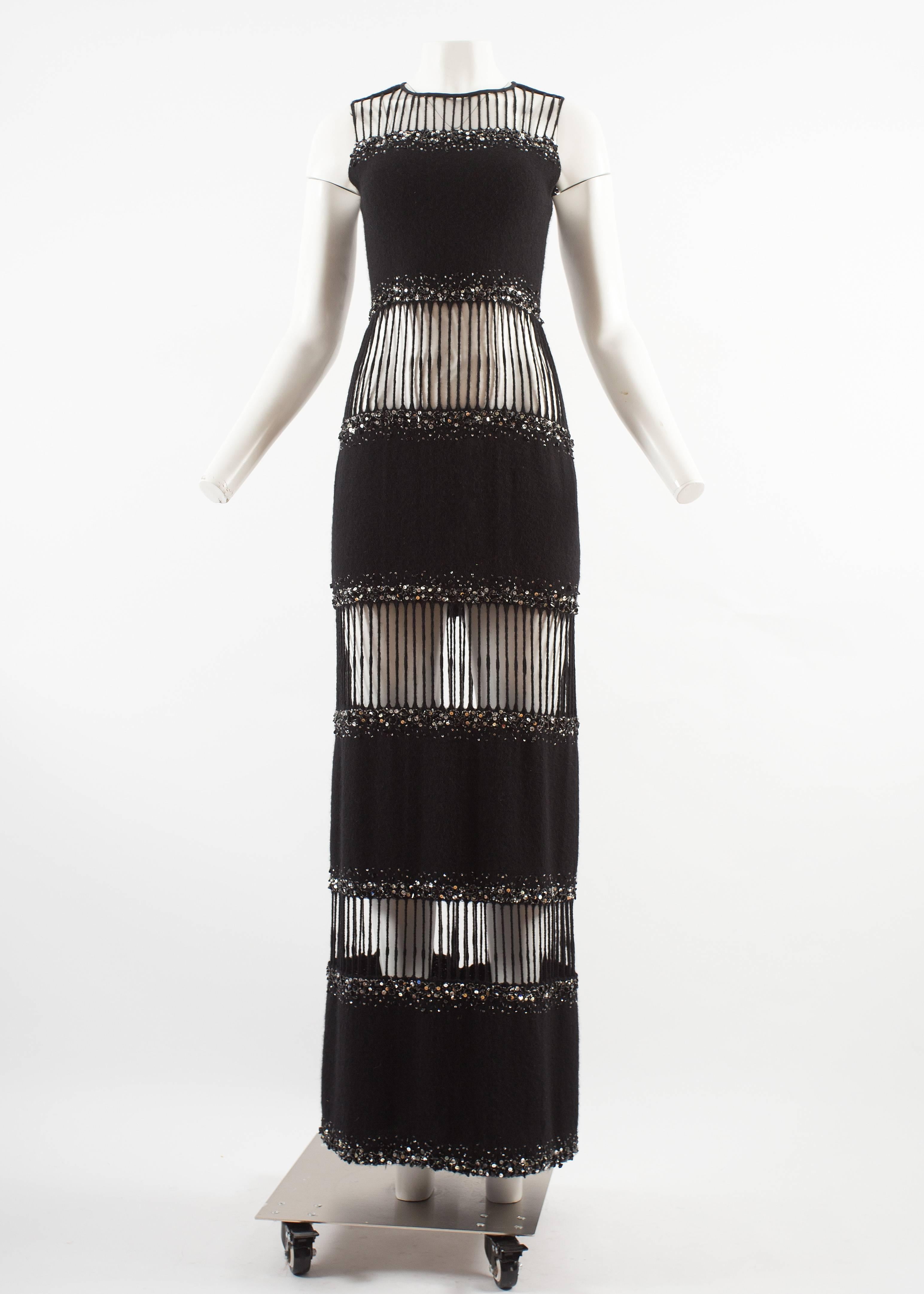 Hardy Amies 1960s couture embellished column evening dress with cutouts

