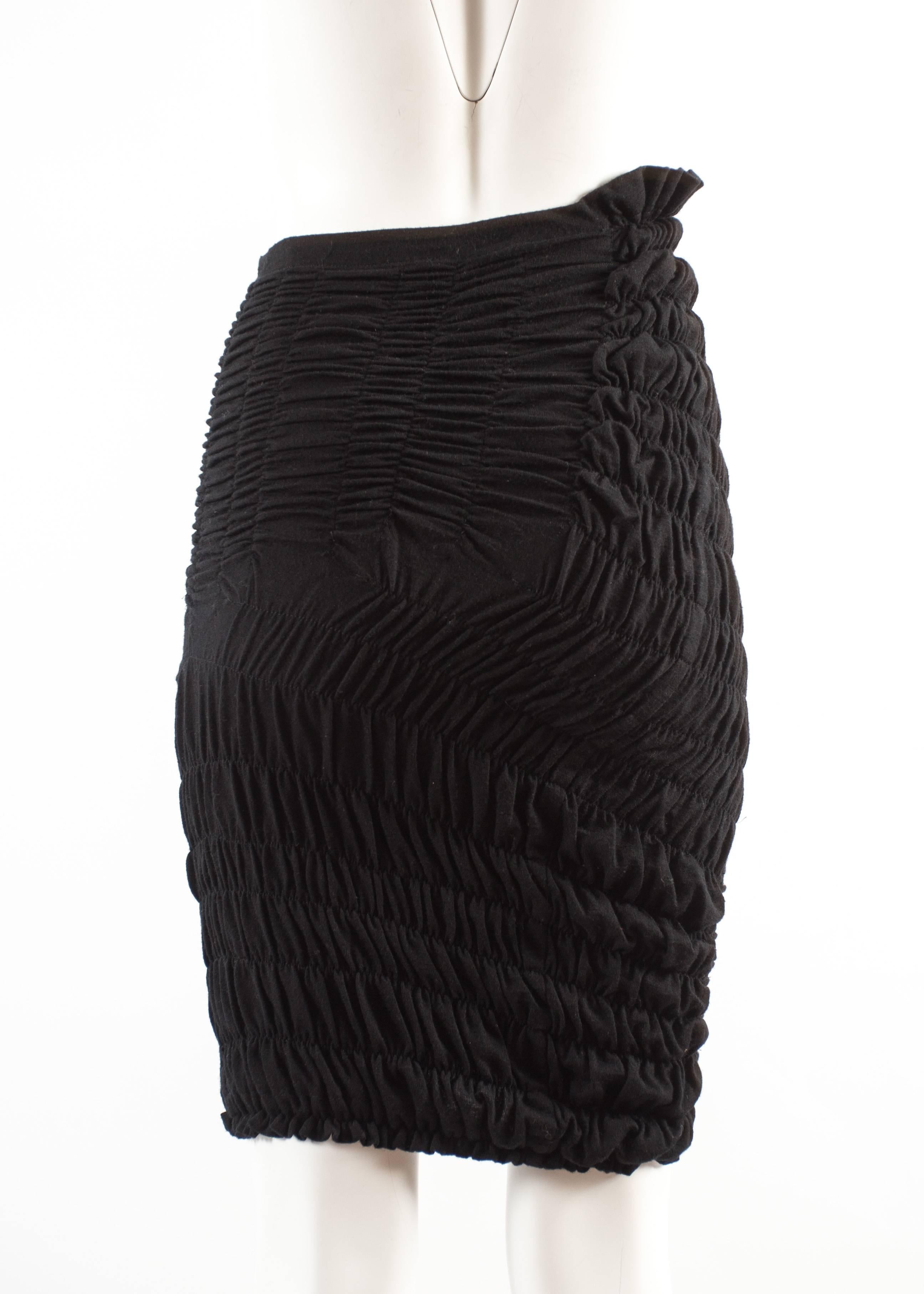 Black Comme des Garcons Autumn-Winter 1989 black jersey smocked skirt  For Sale