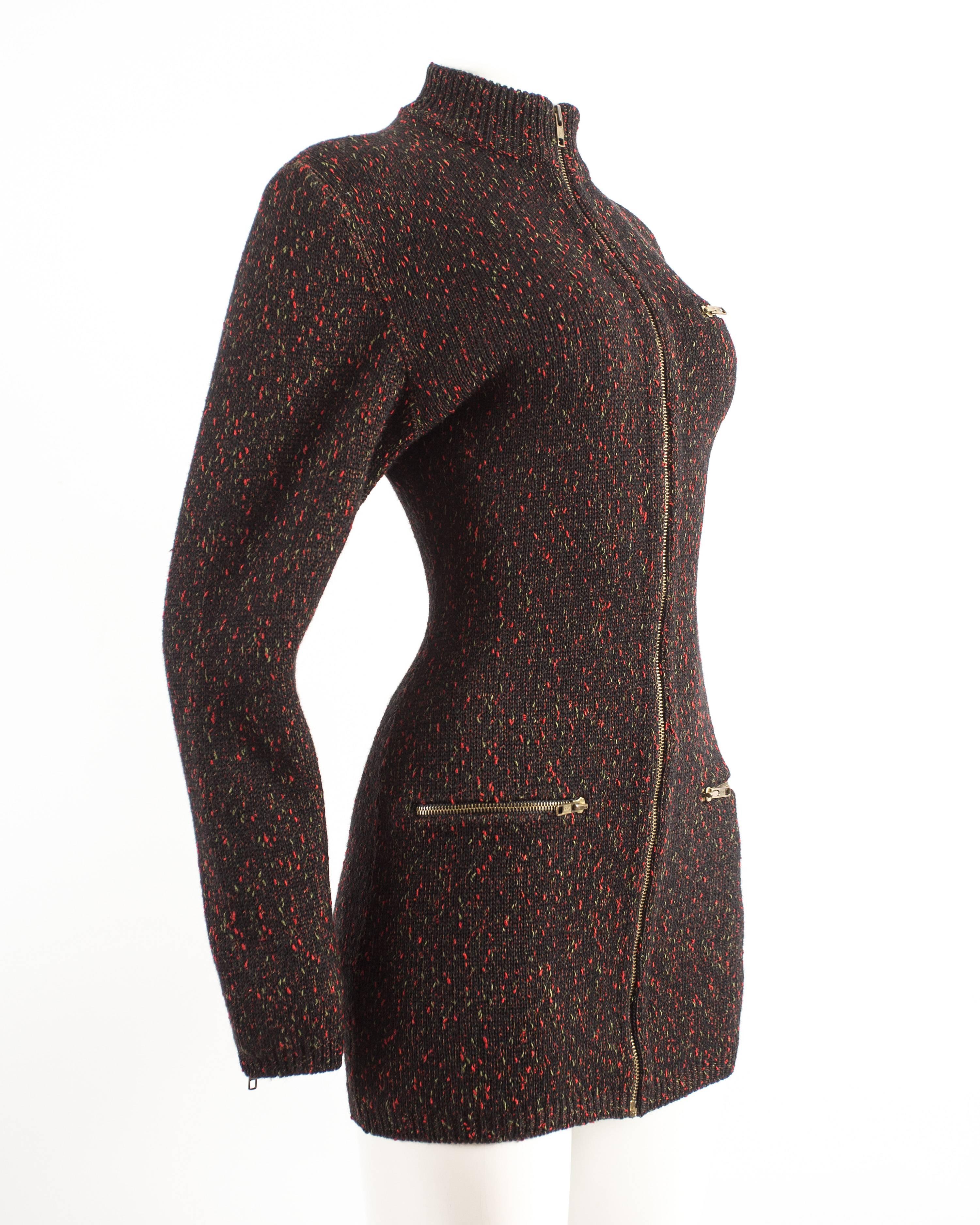 Alaia Autumn-Winter 1986 knitted zipper mini dress In Excellent Condition For Sale In London, GB