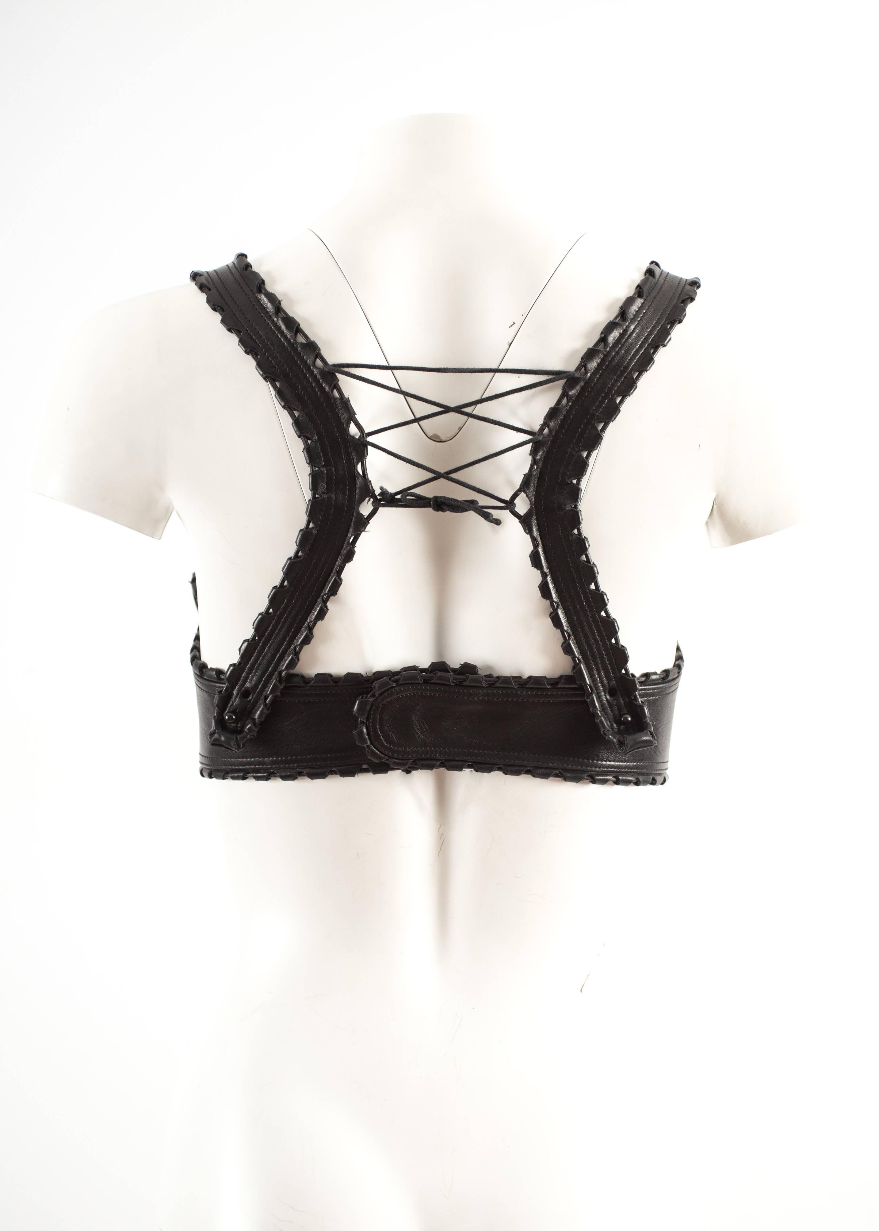 Black Alaia Spring-Summer 1992 black leather lace up bra