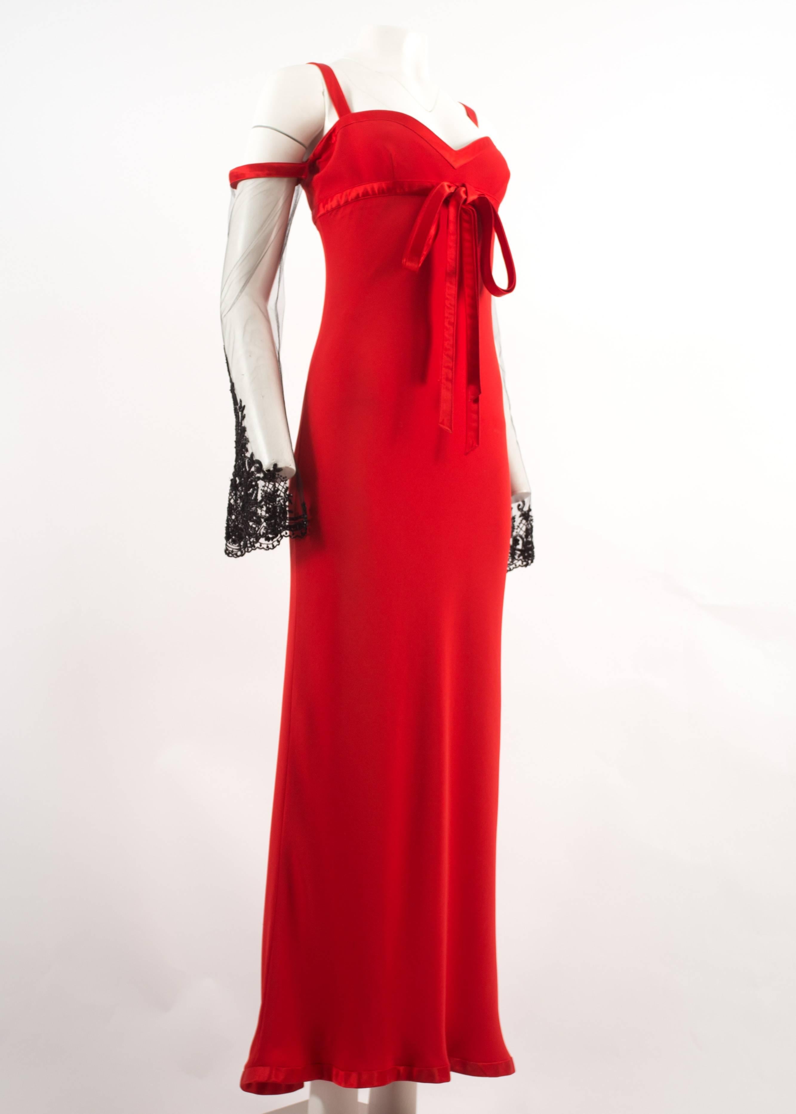 Women's Valentino Autumn-Winter 2005 red evening dress with embellished sleeves