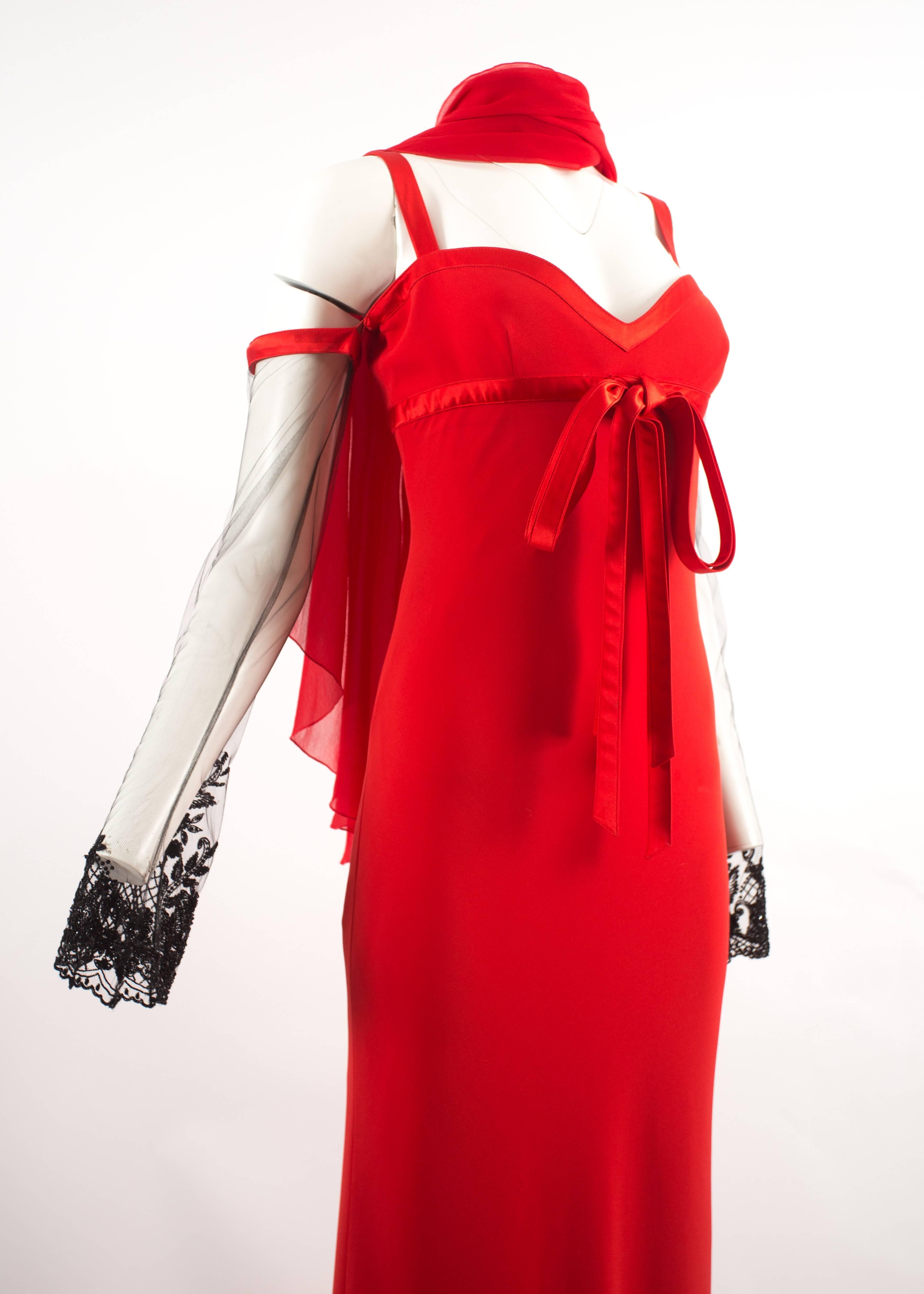 Valentino Autumn-Winter 2005 red evening dress with embellished sleeves 1