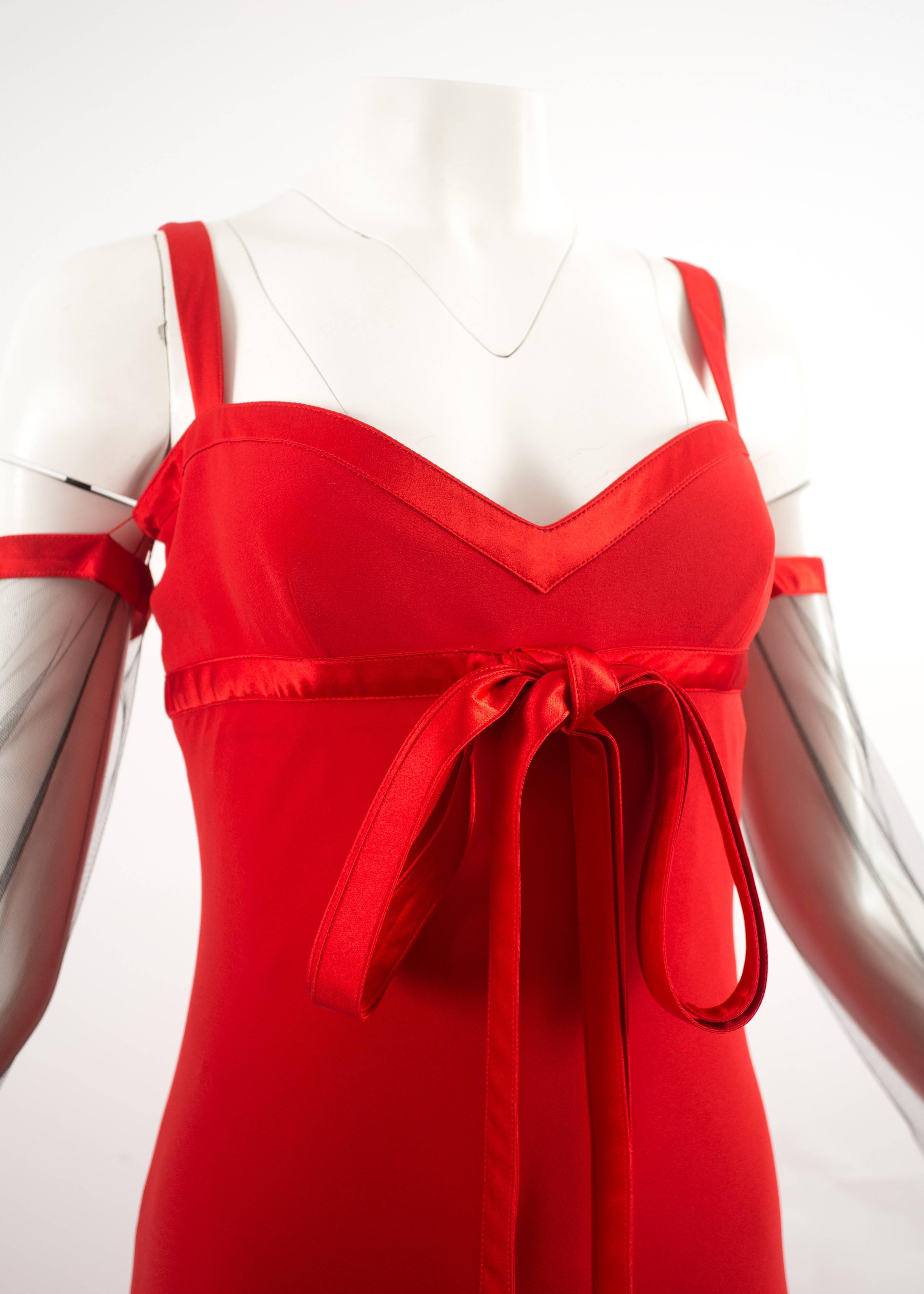 Valentino Autumn-Winter 2005 red evening dress with embellished sleeves 4