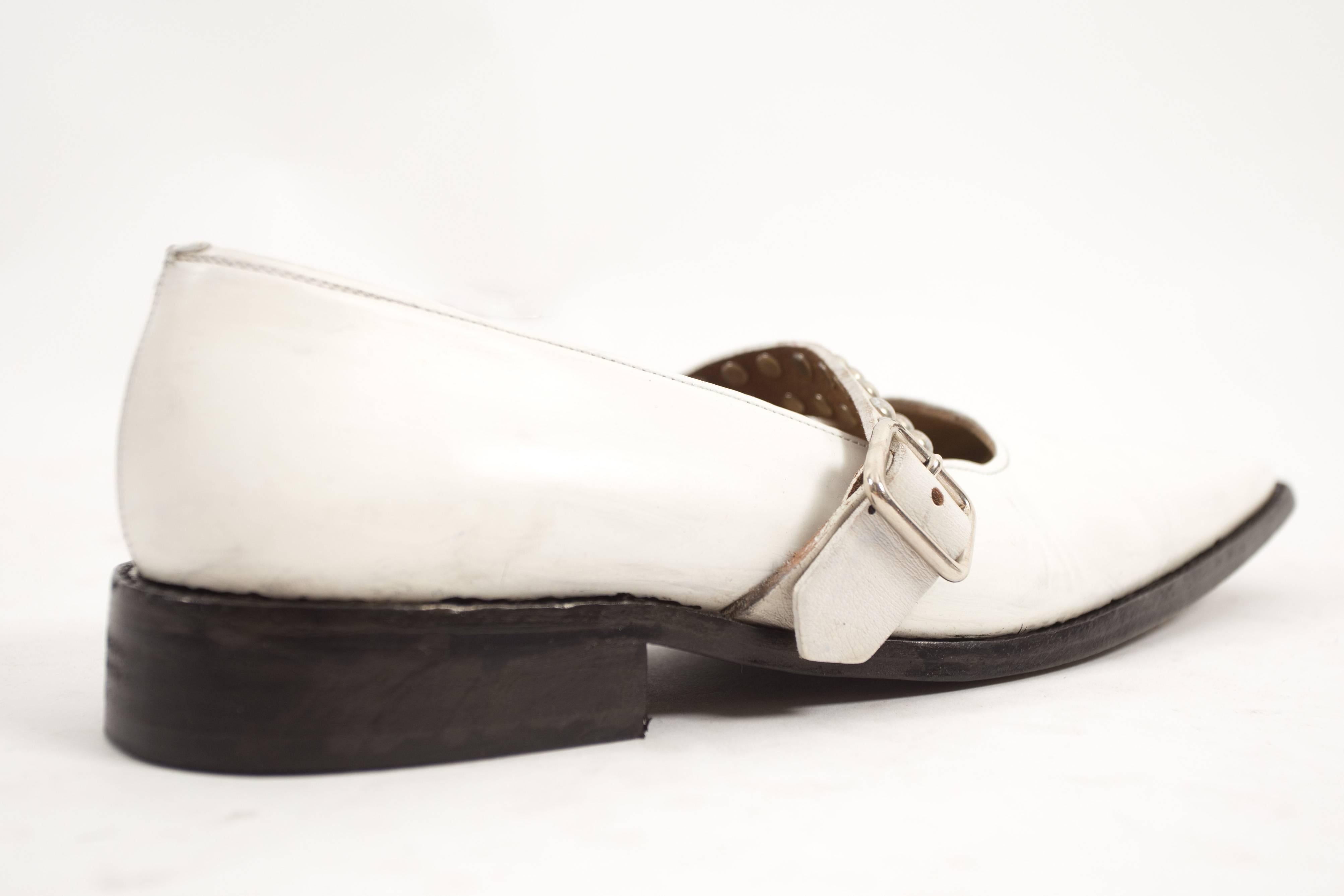 Women's Comme des Garcons Autumn-Winter 2000 white leather studded square toe shoes