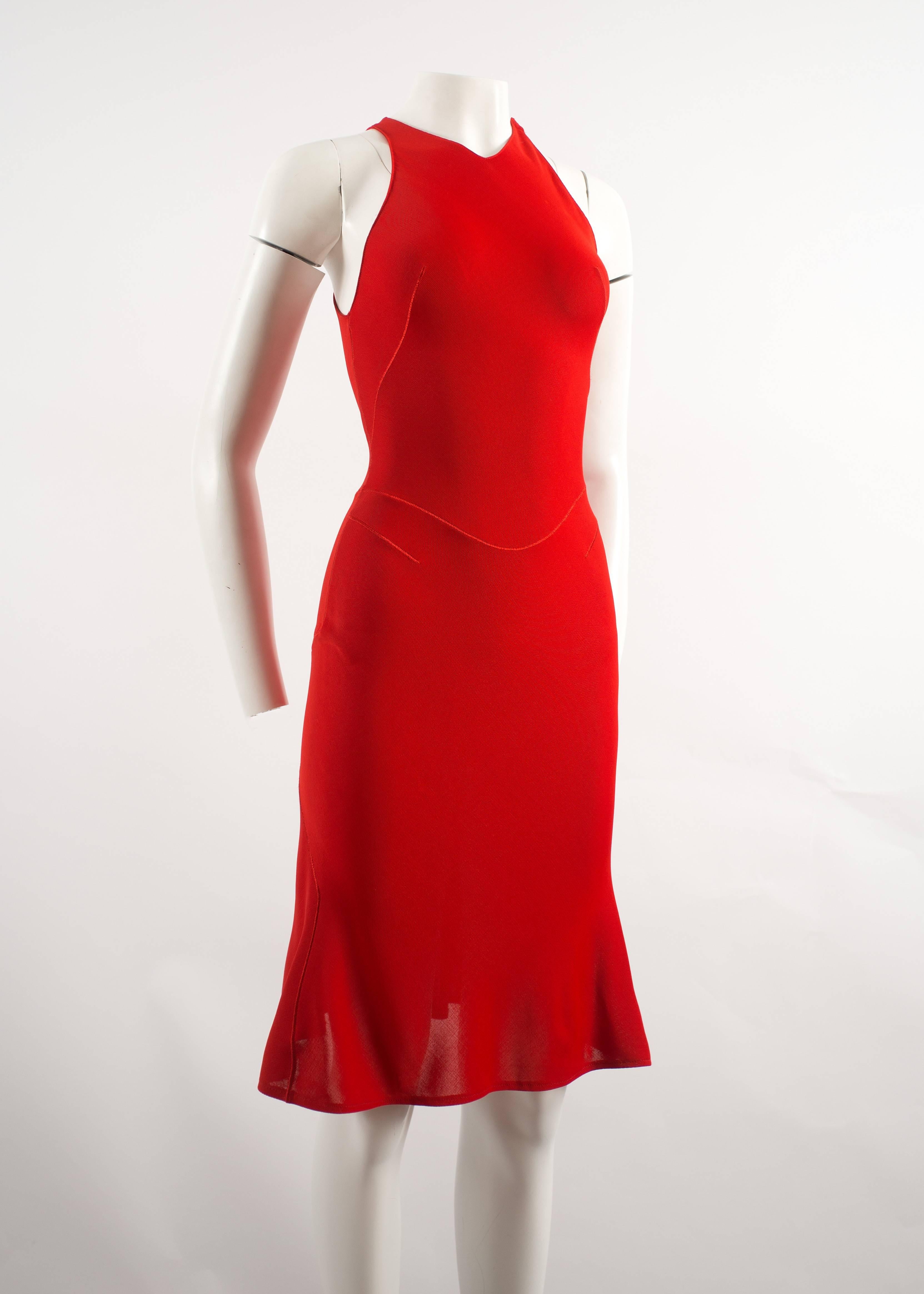 Red Alaia Autumn-Winter 2001 couture red knitted mid length evening dress
