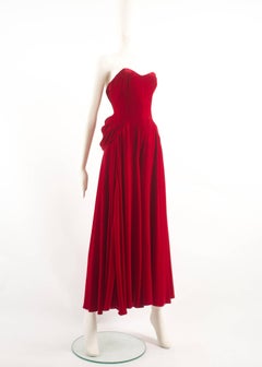 Jean Doucet Autumn-Winter 1996 couture red velvet palazzo strapless jumpsuit