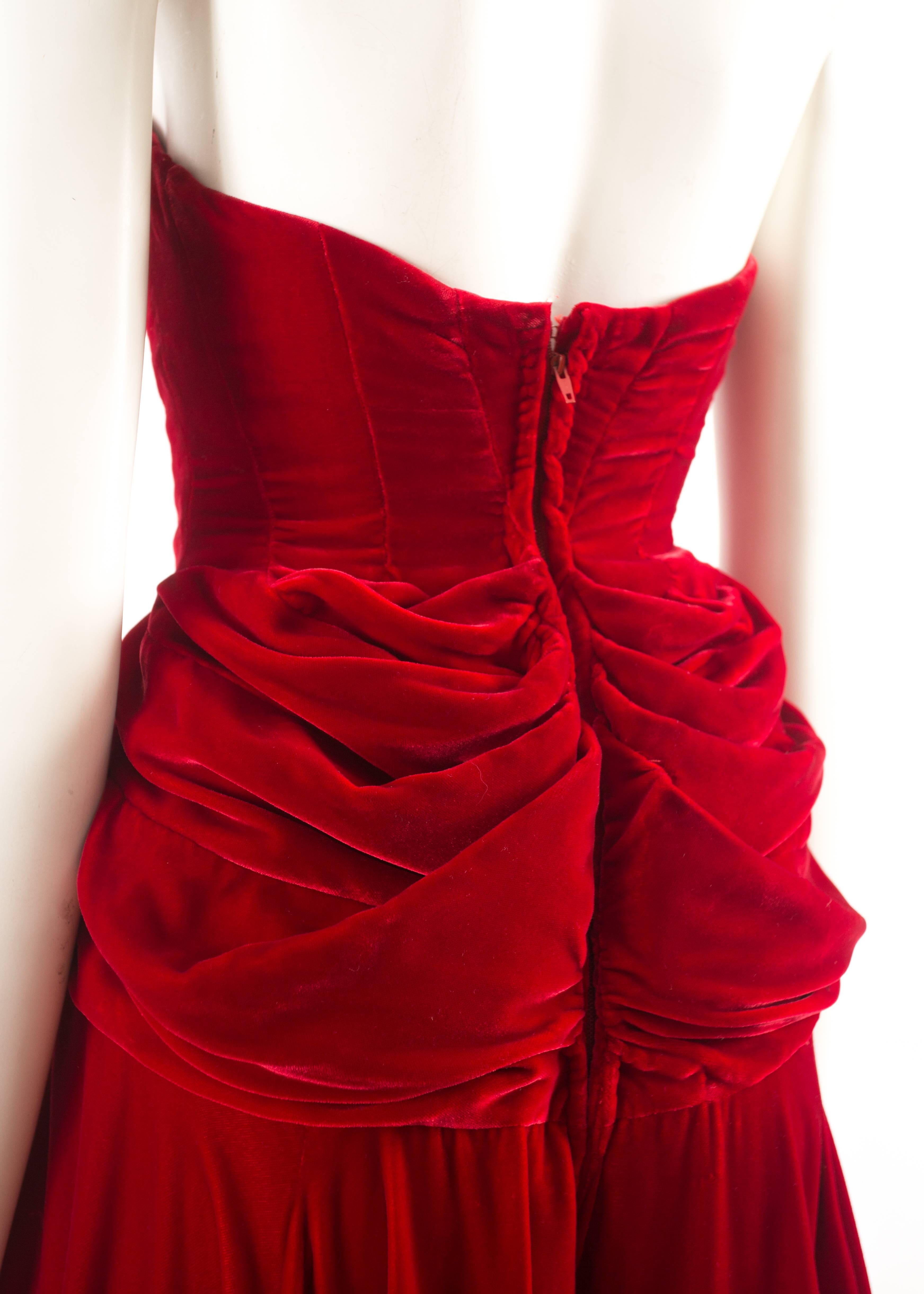 Jean Doucet Autumn-Winter 1996 couture red velvet palazzo strapless jumpsuit 1