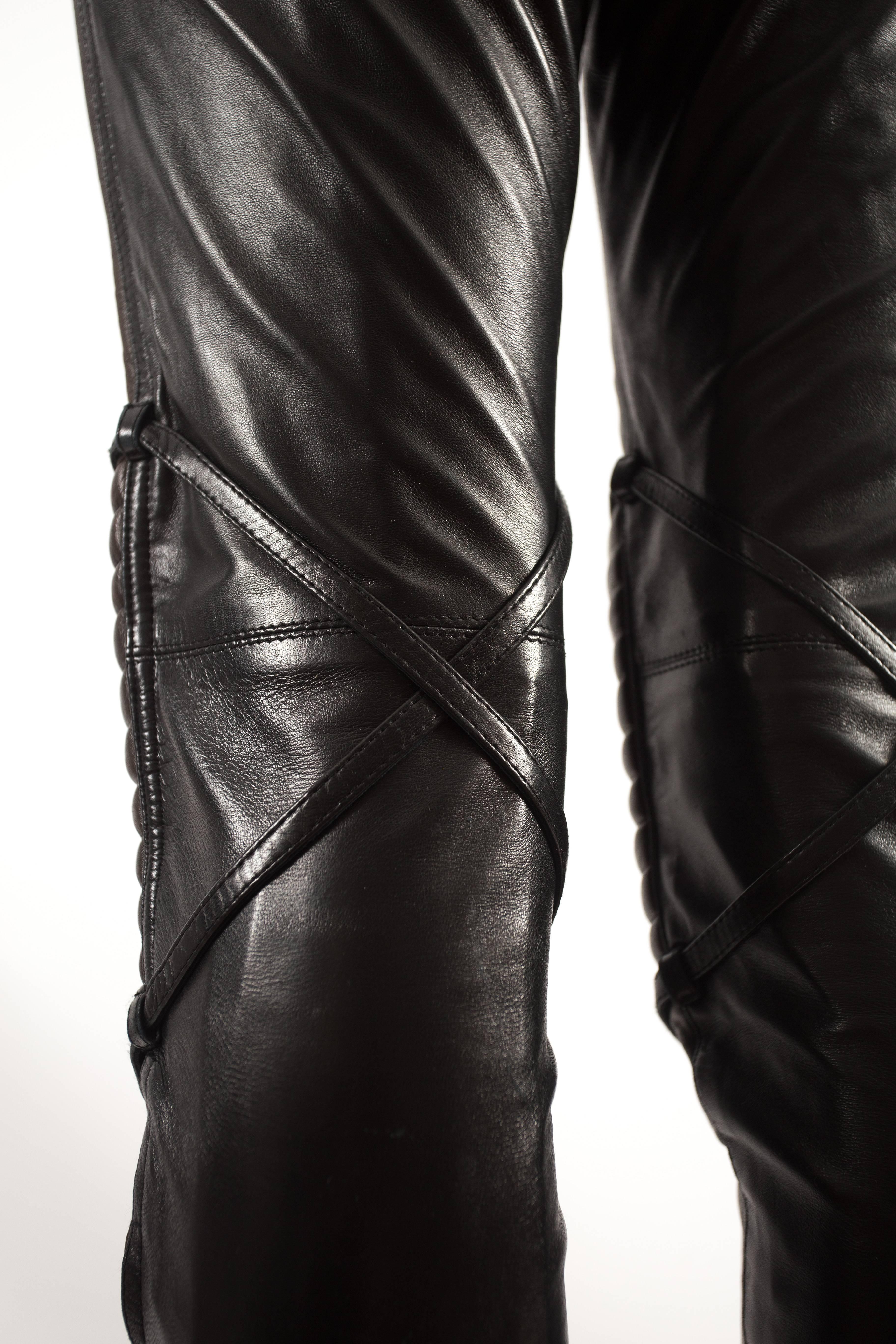 Black Jean Paul Gaultier Autumn-Winter 1990 black and brown leather biker pants For Sale