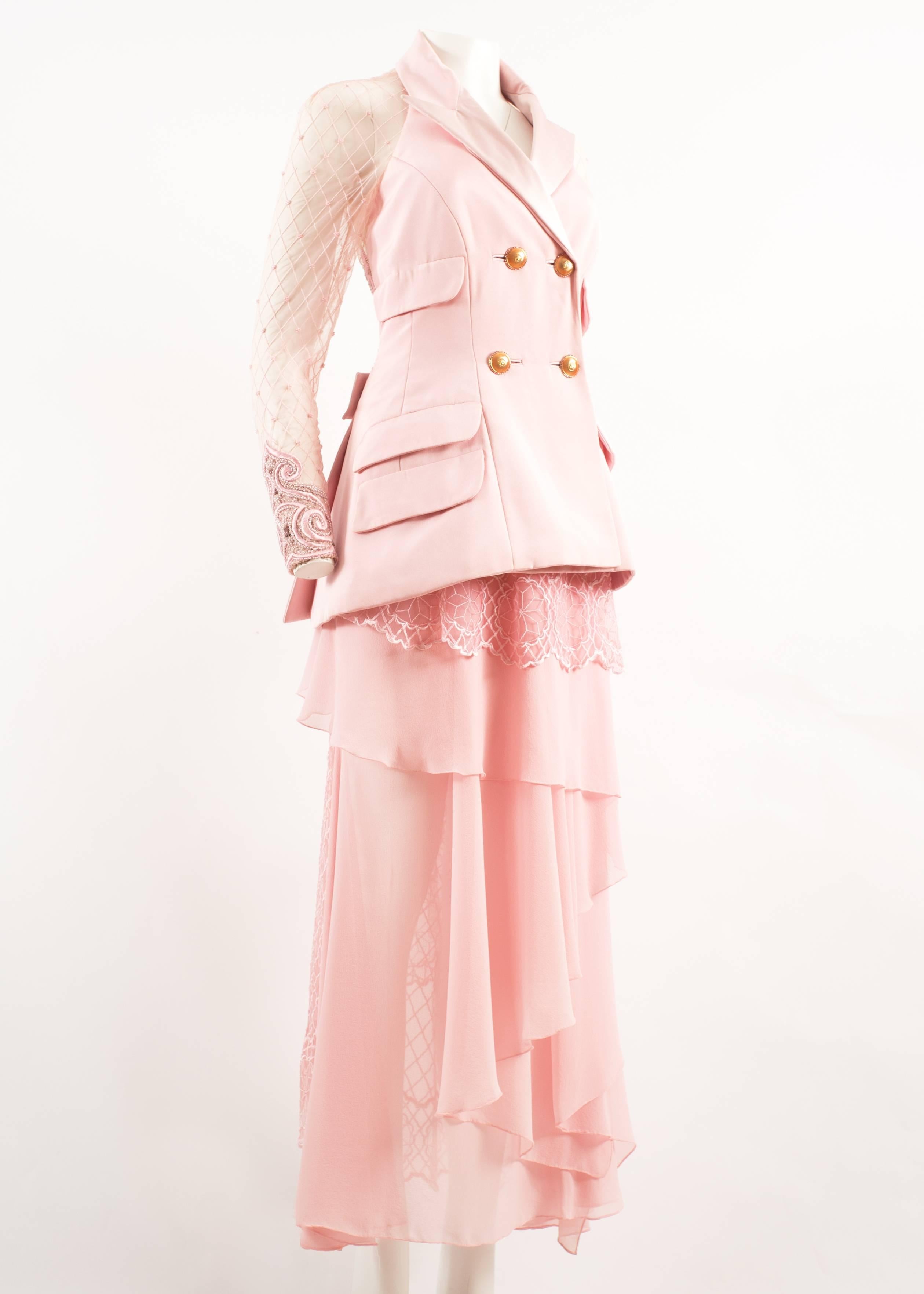 Pink Atelier Versace Autumn-Winter 1993 baby pink embellished 3 piece skirt suit 