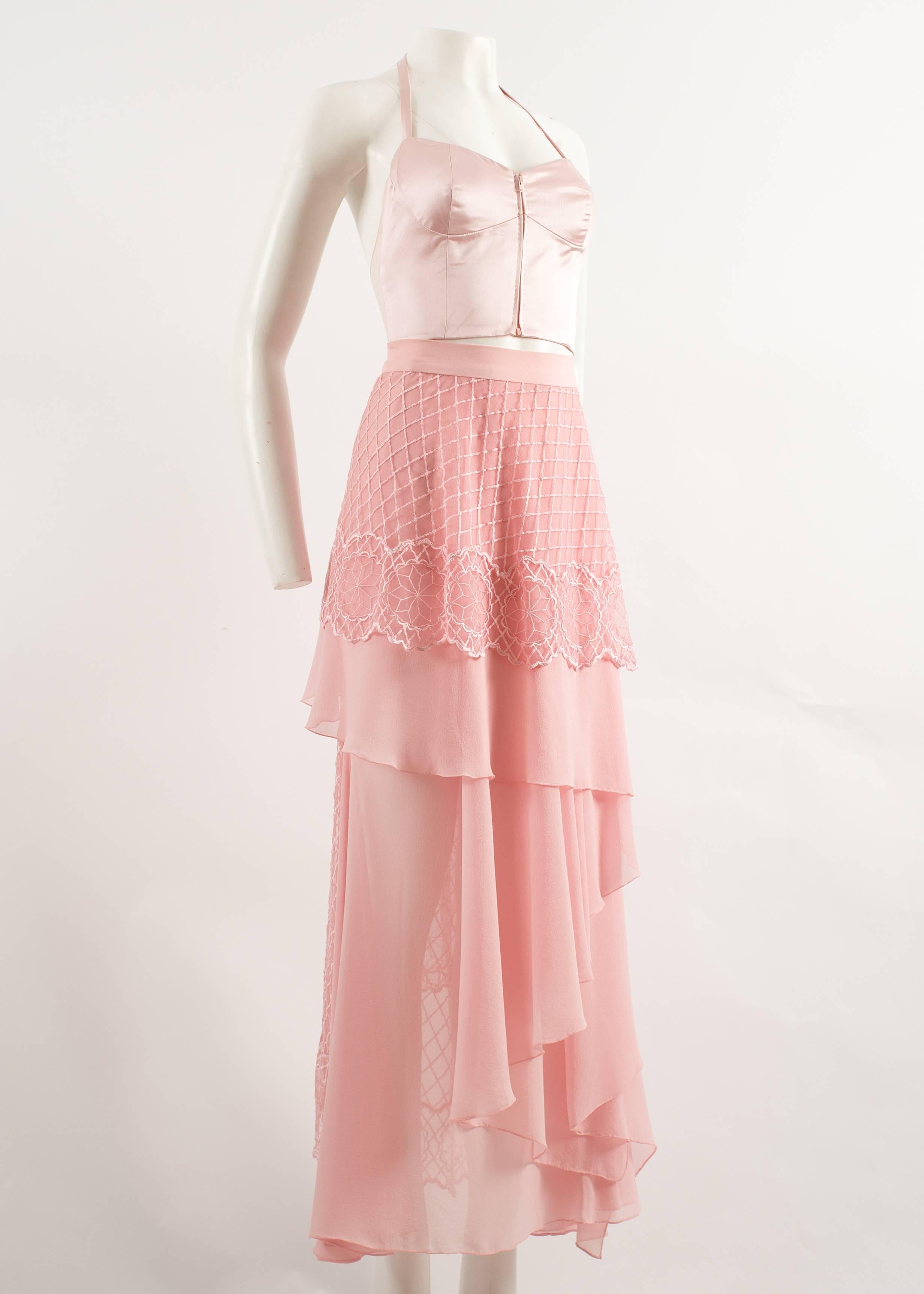 Atelier Versace Autumn-Winter 1993 baby pink embellished 3 piece skirt suit  4