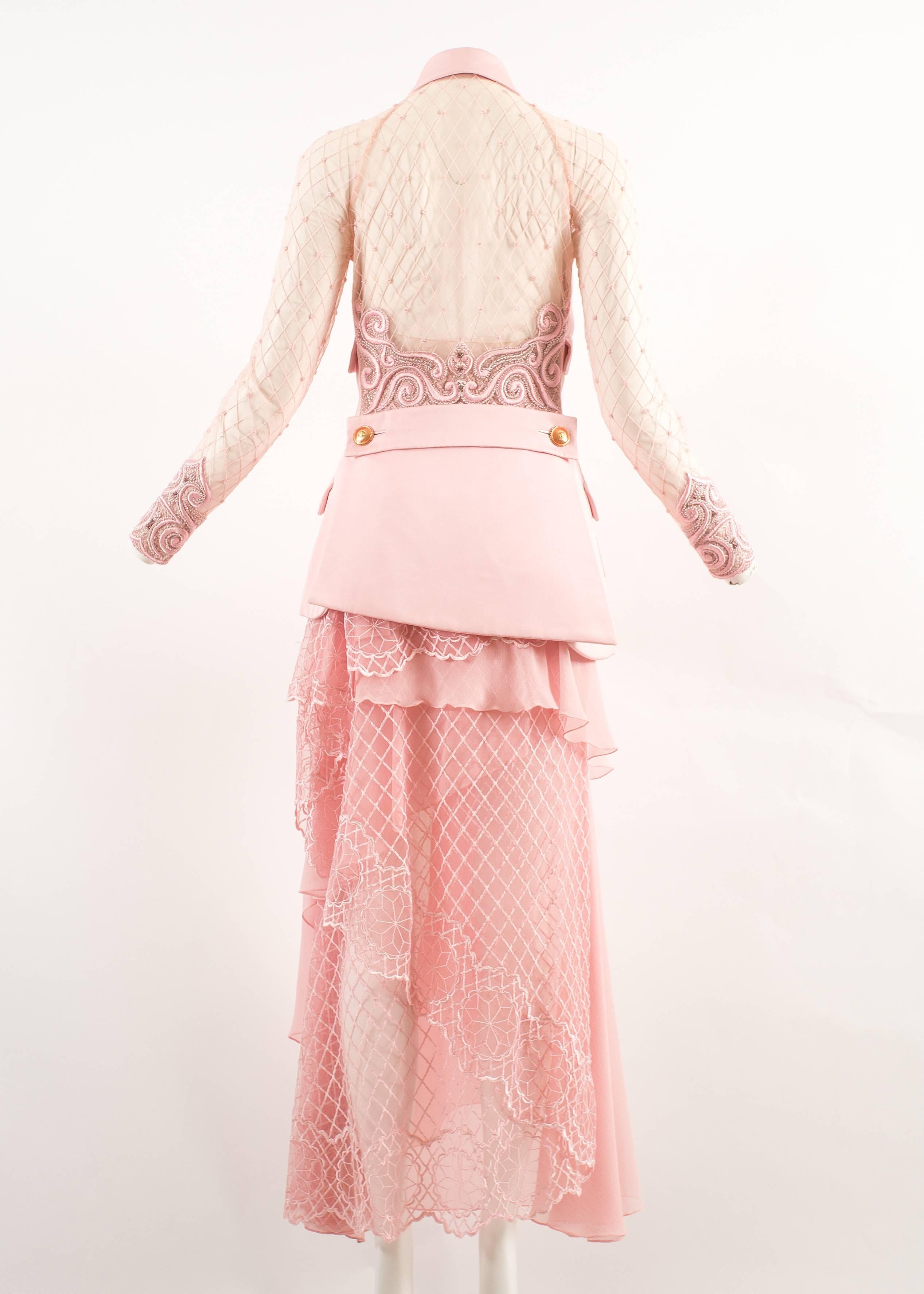 Atelier Versace Autumn-Winter 1993 baby pink embellished 3 piece skirt suit  In Excellent Condition In London, GB
