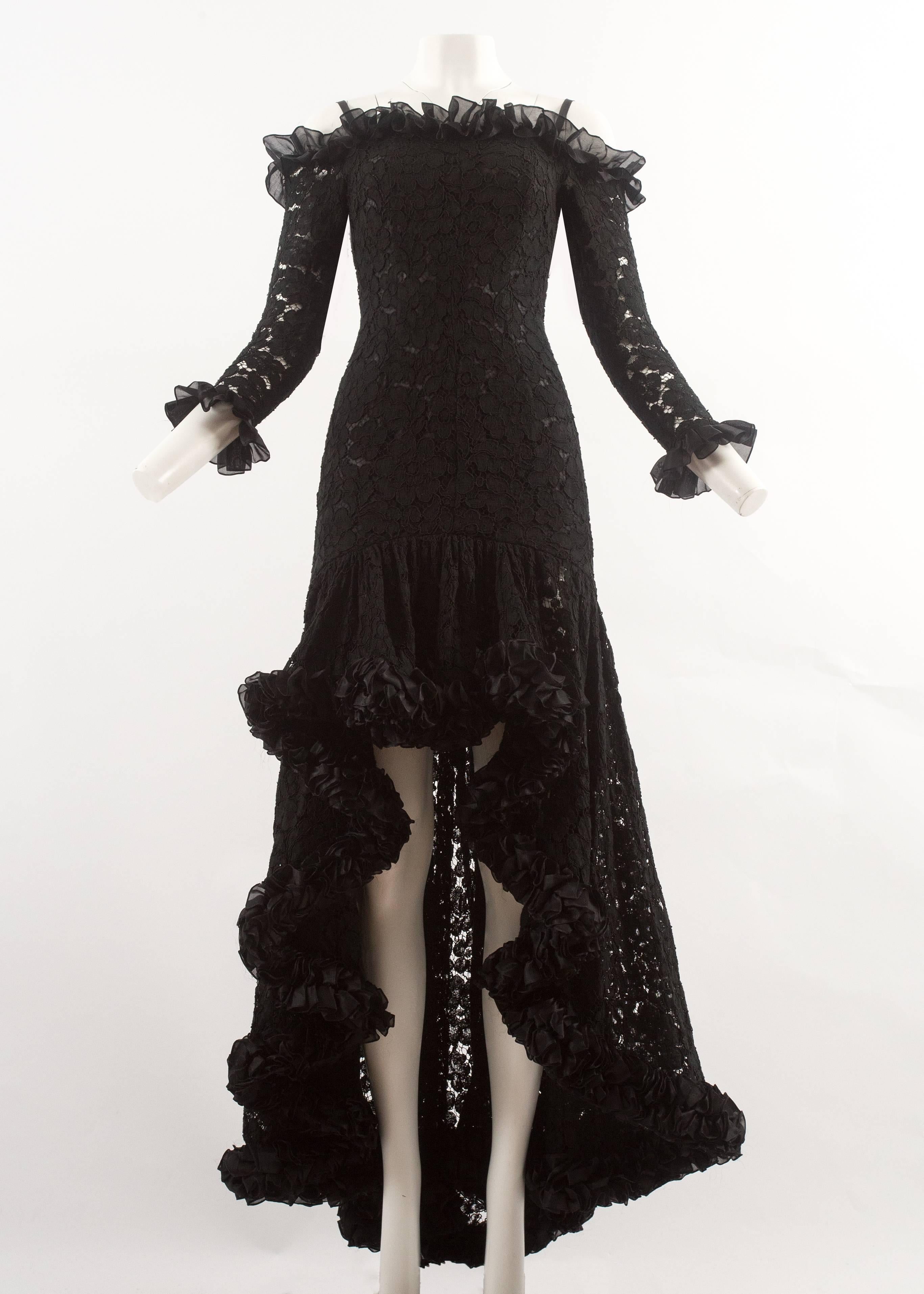 Yves Saint Laurent Autumn-Winter 1987 black lace flamenco evening dress ...