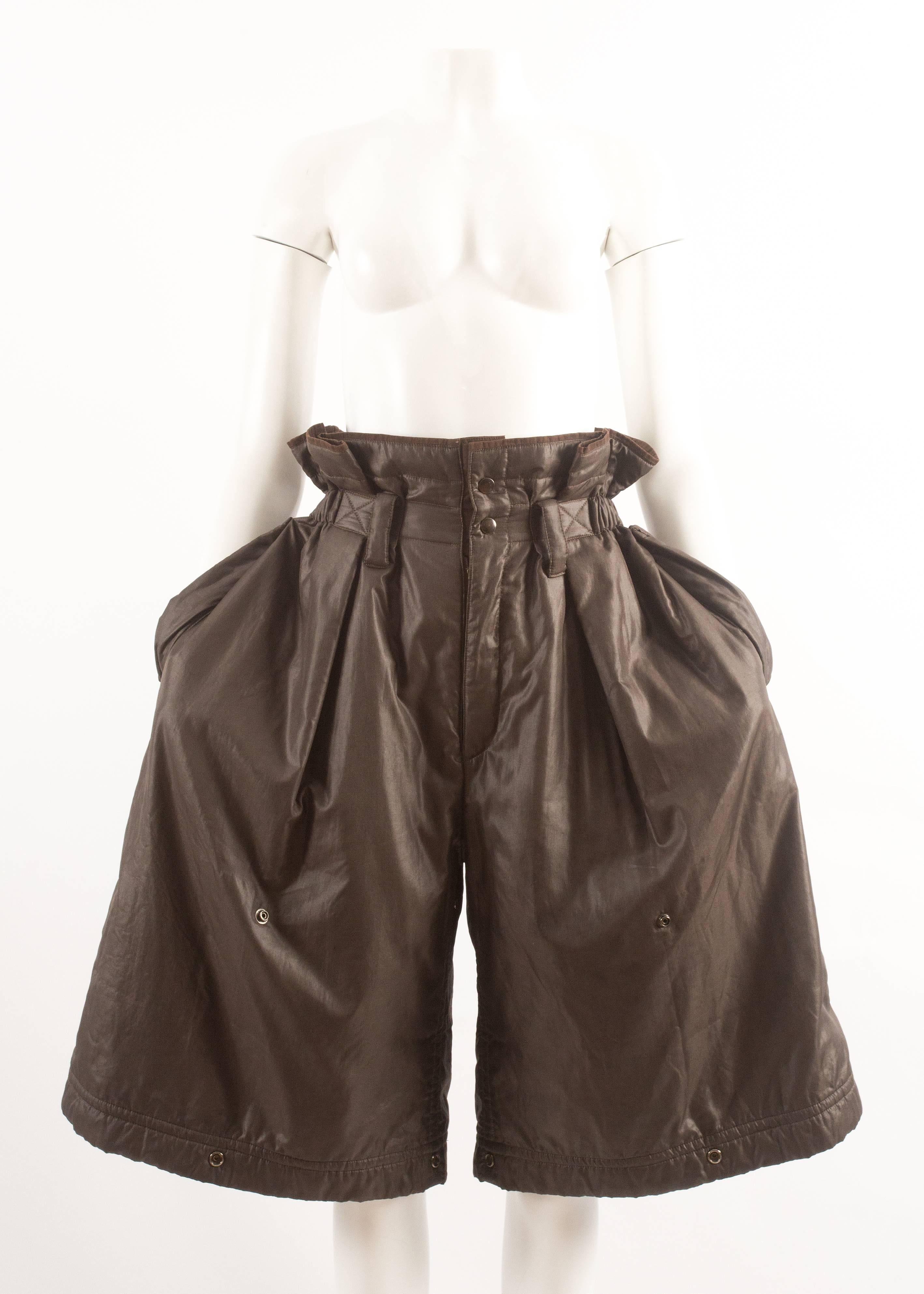 Issey Miyake Autumn-Winter 1983 oversized nylon shorts with paper-bag waist  1