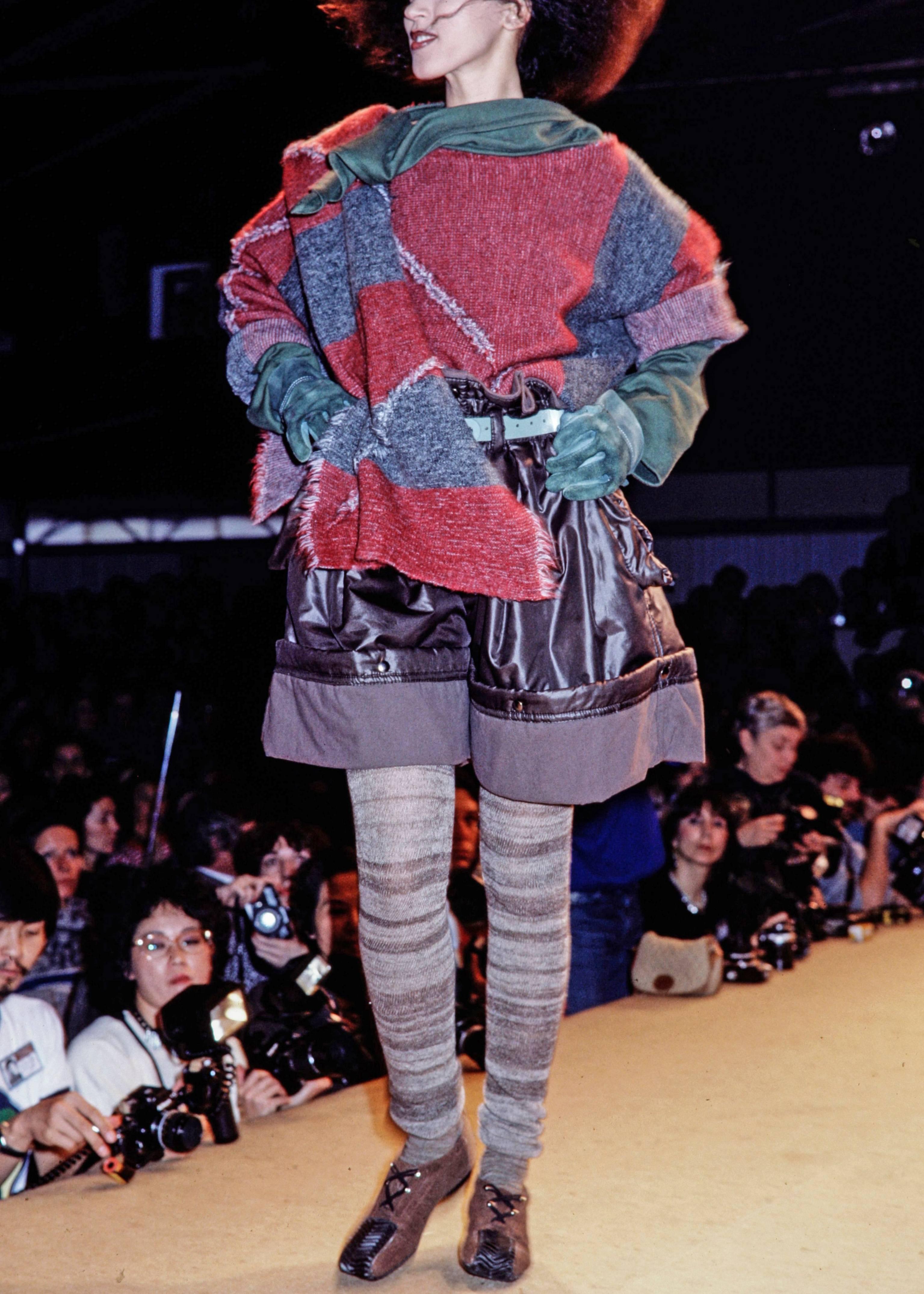 Black Issey Miyake Autumn-Winter 1983 oversized nylon shorts with paper-bag waist 
