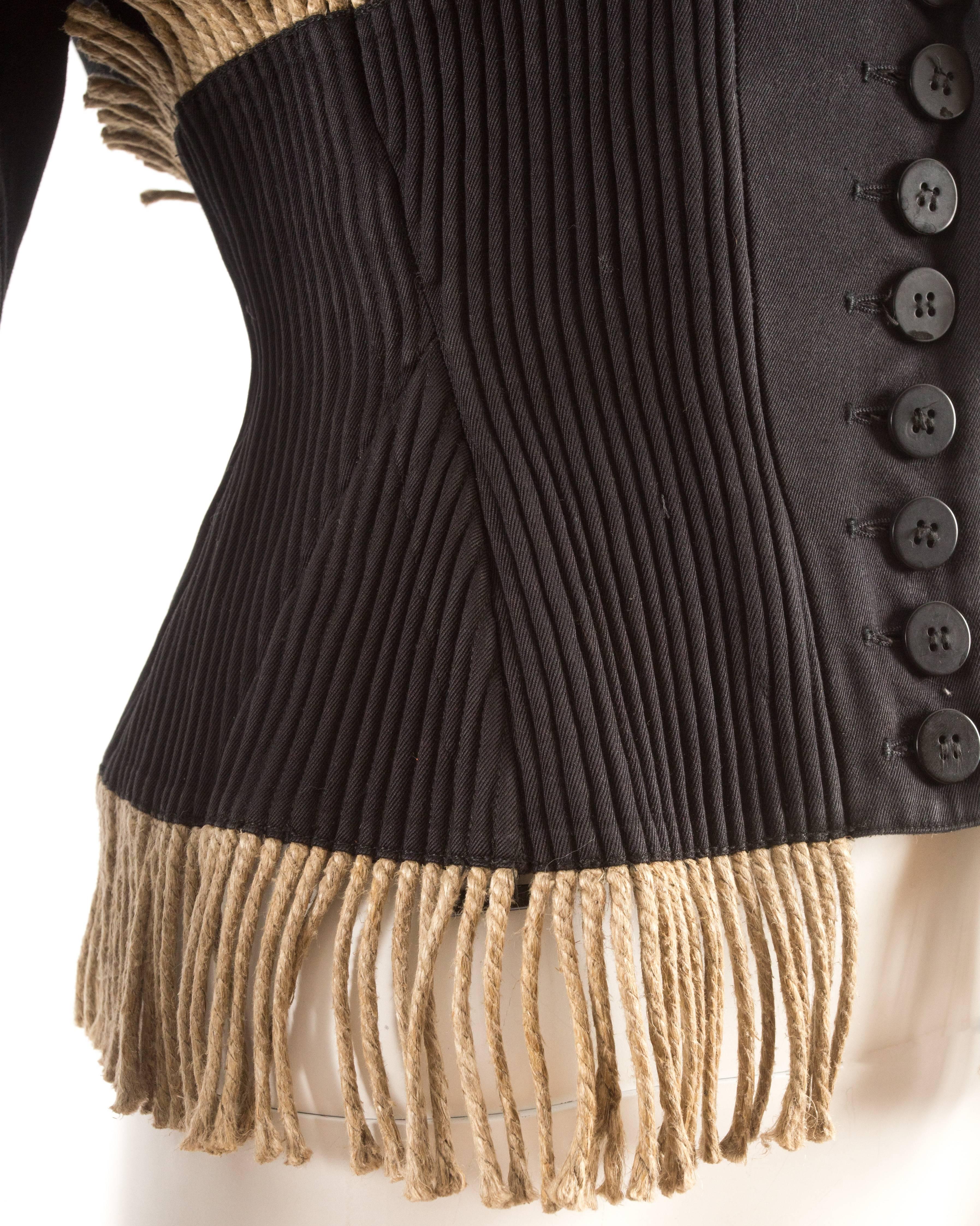 Black Alaia Spring-Summer 1988 corset-jacket with rope fringe 