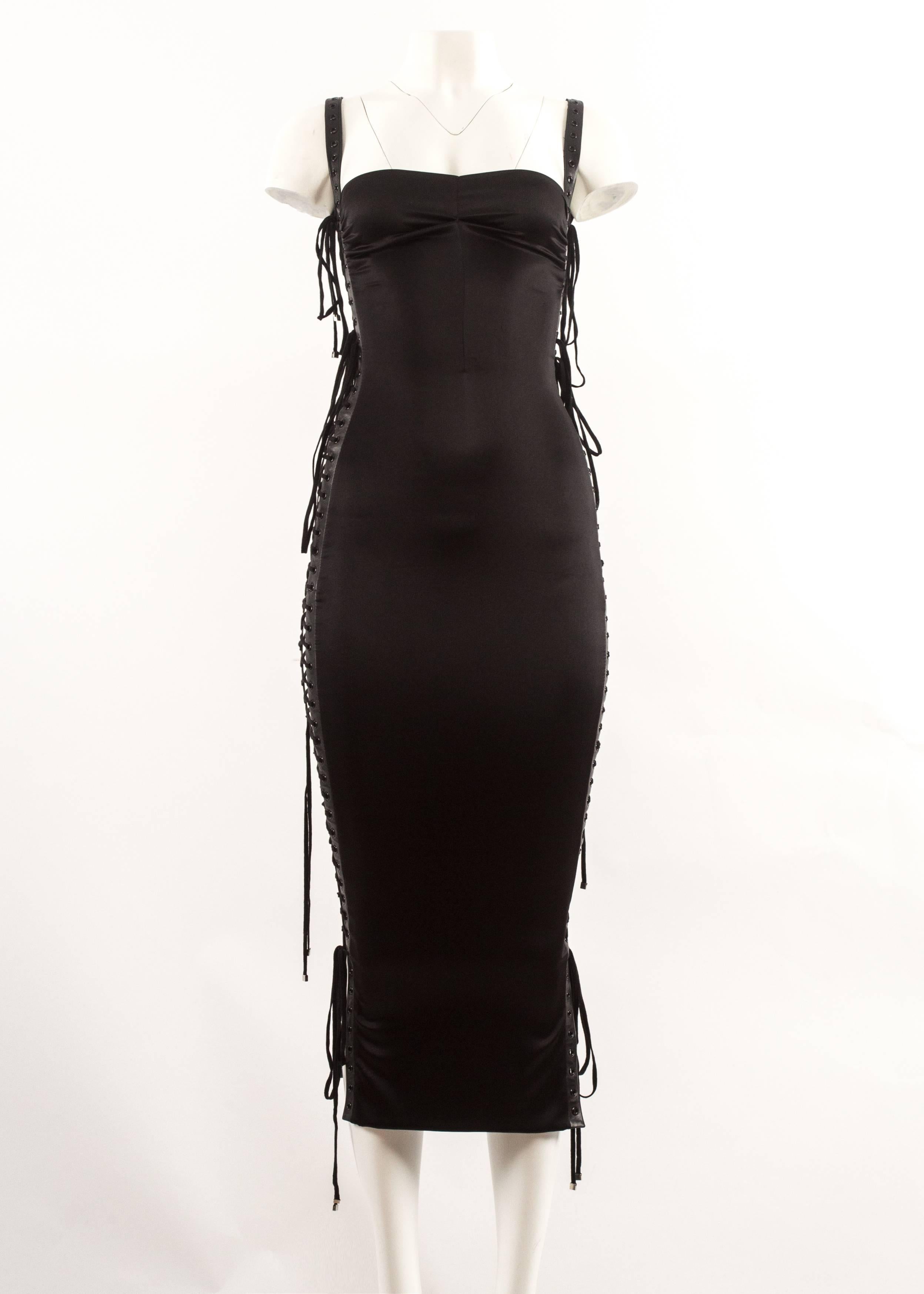 Women's Dolce & Gabbana Spring-Summer 2003 black silk spandex lace up evening dress 
