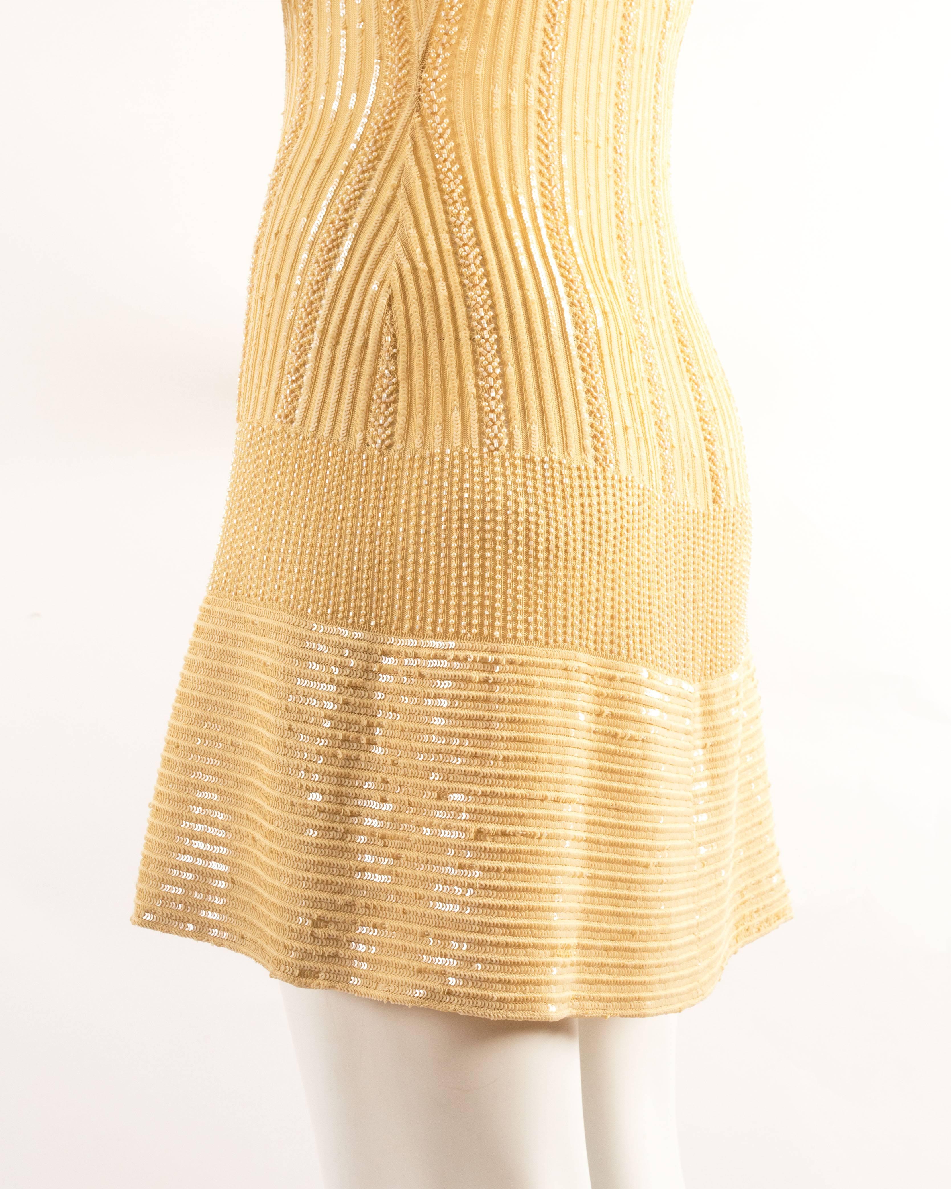 Orange Alaia Spring-Summer 1996 beaded lemon knit cocktail sequin dress   For Sale