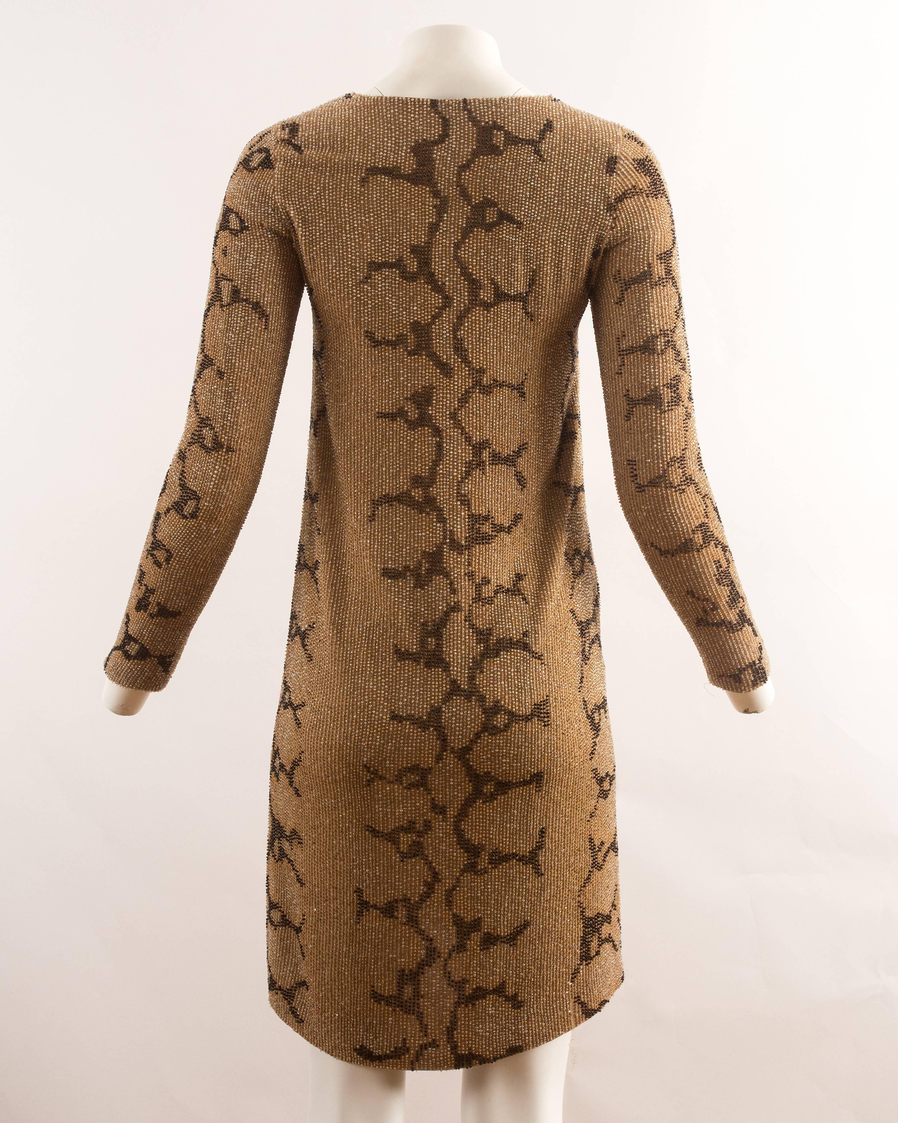 Brown Tom Ford for Gucci Spring-Summer 2000 beaded python print shift dress For Sale