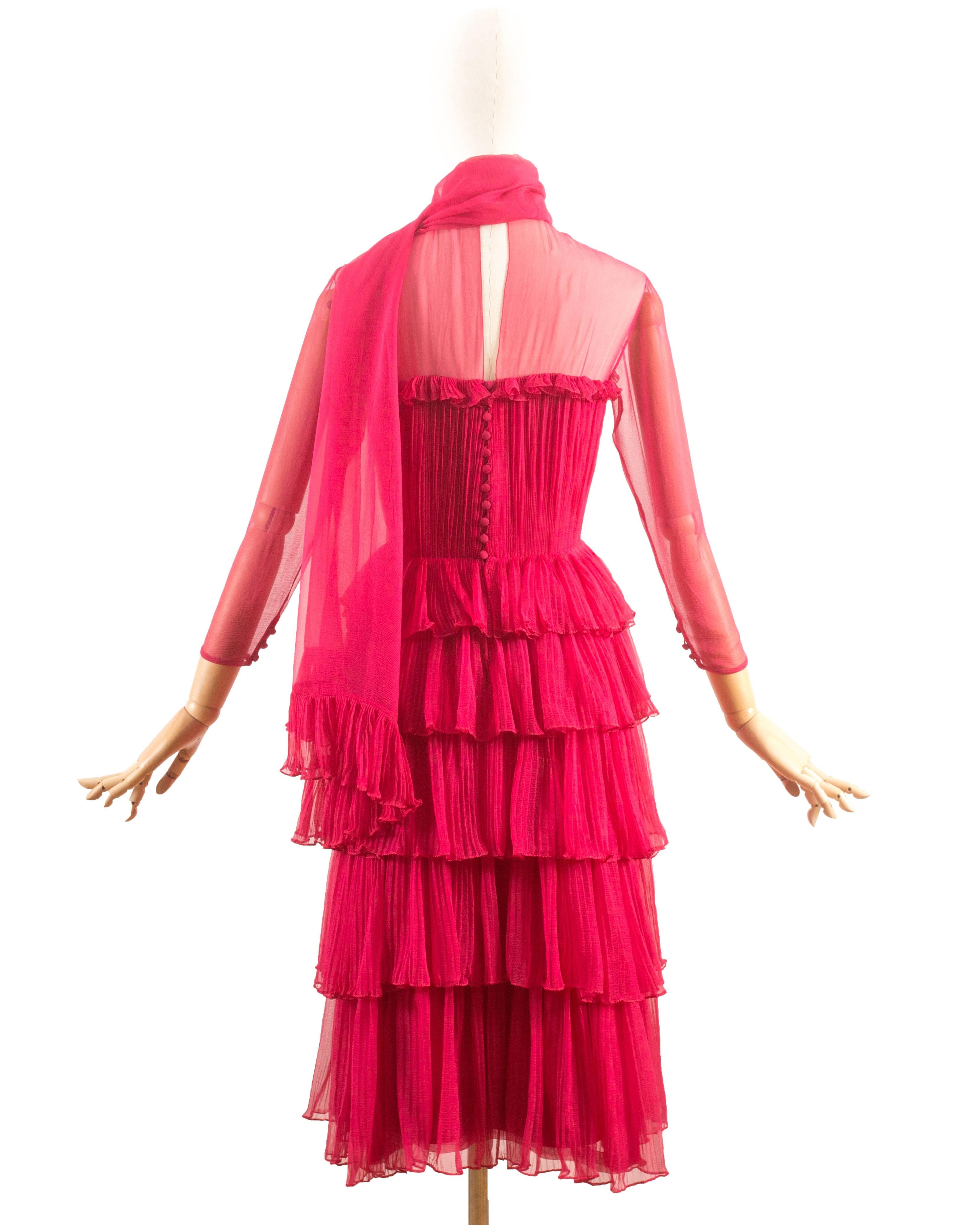 Women's Chanel Haute Couture silk fuchsia pleated evening dress, Spring-Summer 1973 