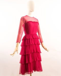 Chanel Haute Couture silk fuchsia pleated evening dress, Spring-Summer 1973