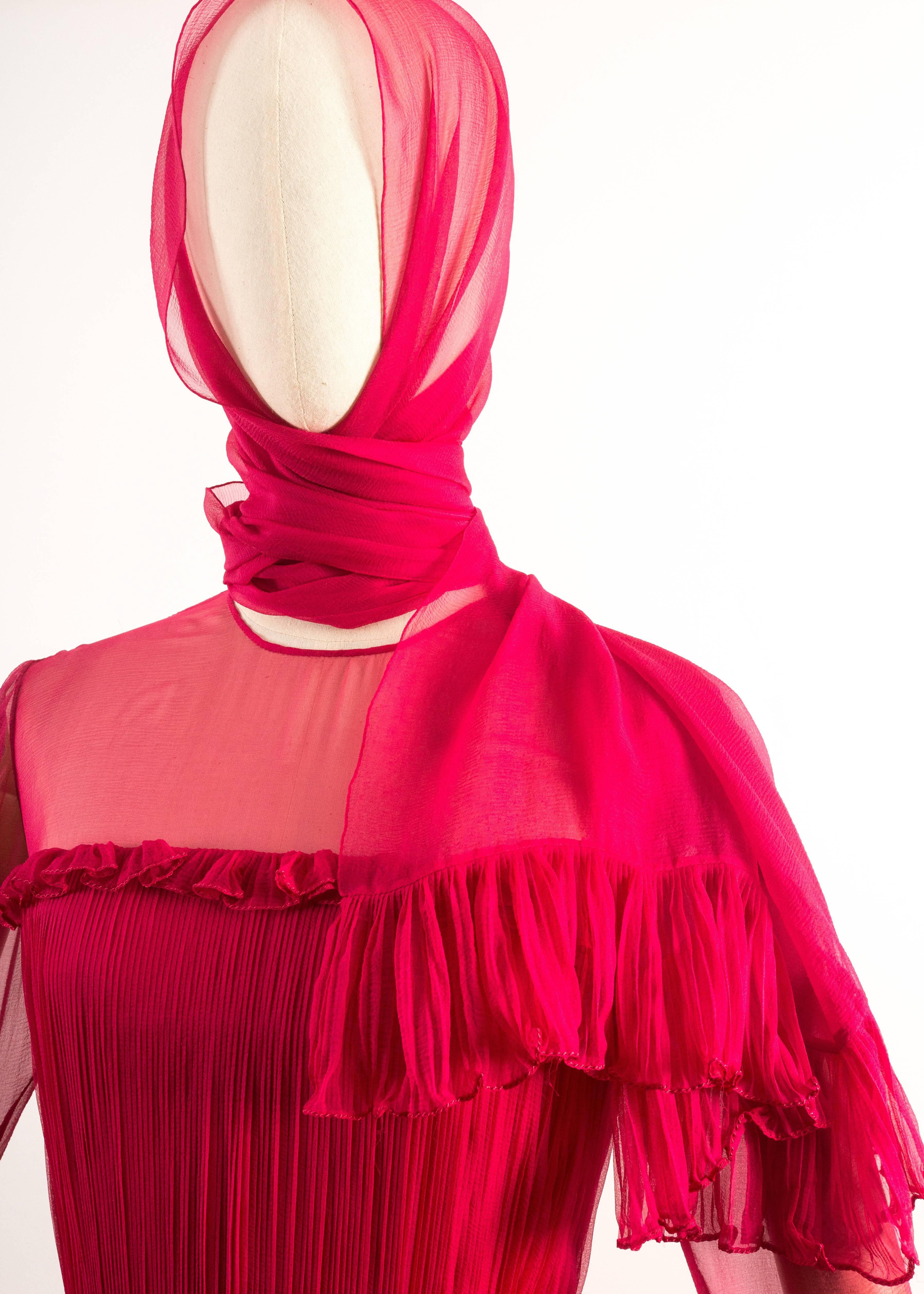 Chanel Haute Couture silk fuchsia pleated evening dress, Spring-Summer 1973 2