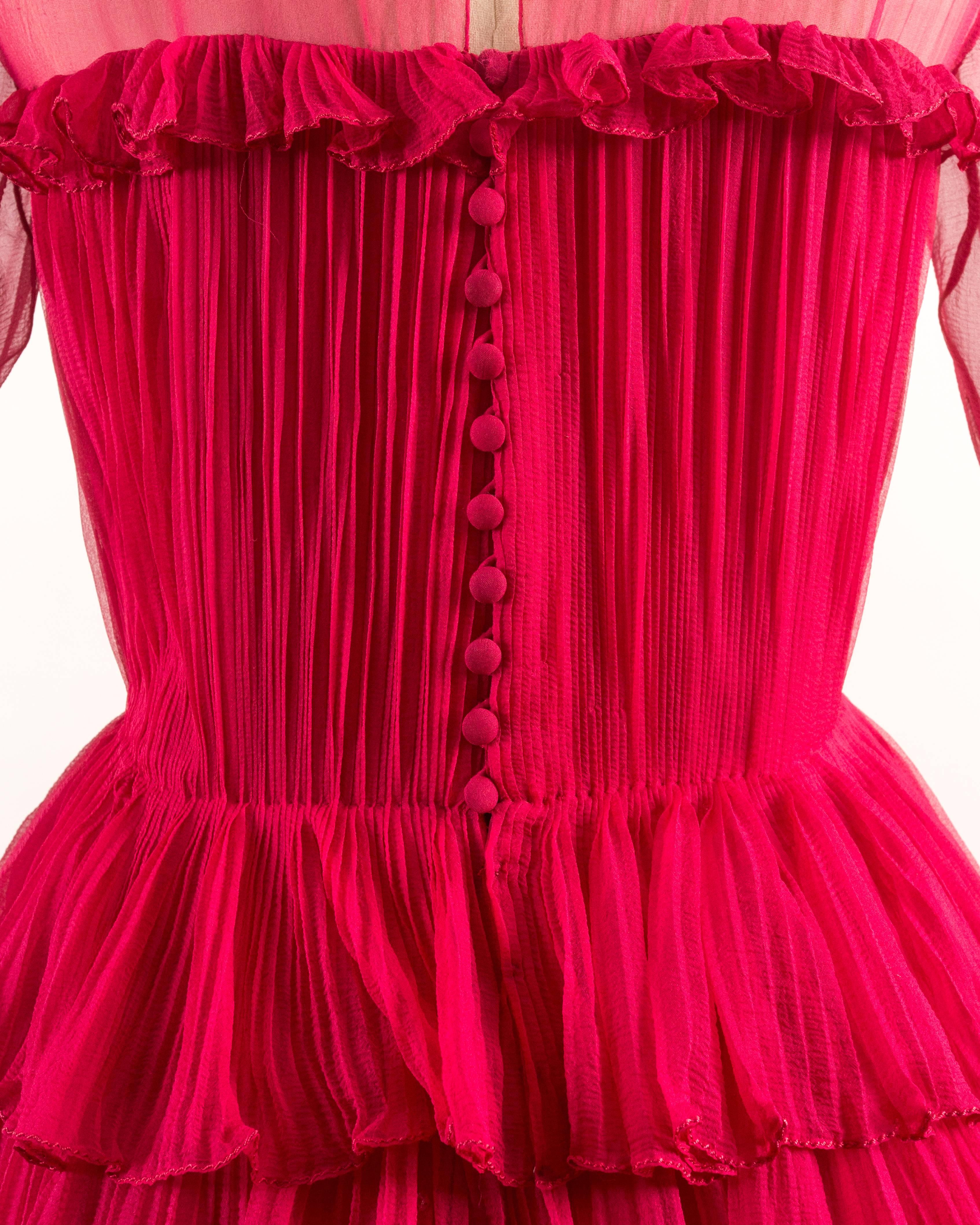 Chanel Haute Couture silk fuchsia pleated evening dress, Spring-Summer 1973  1