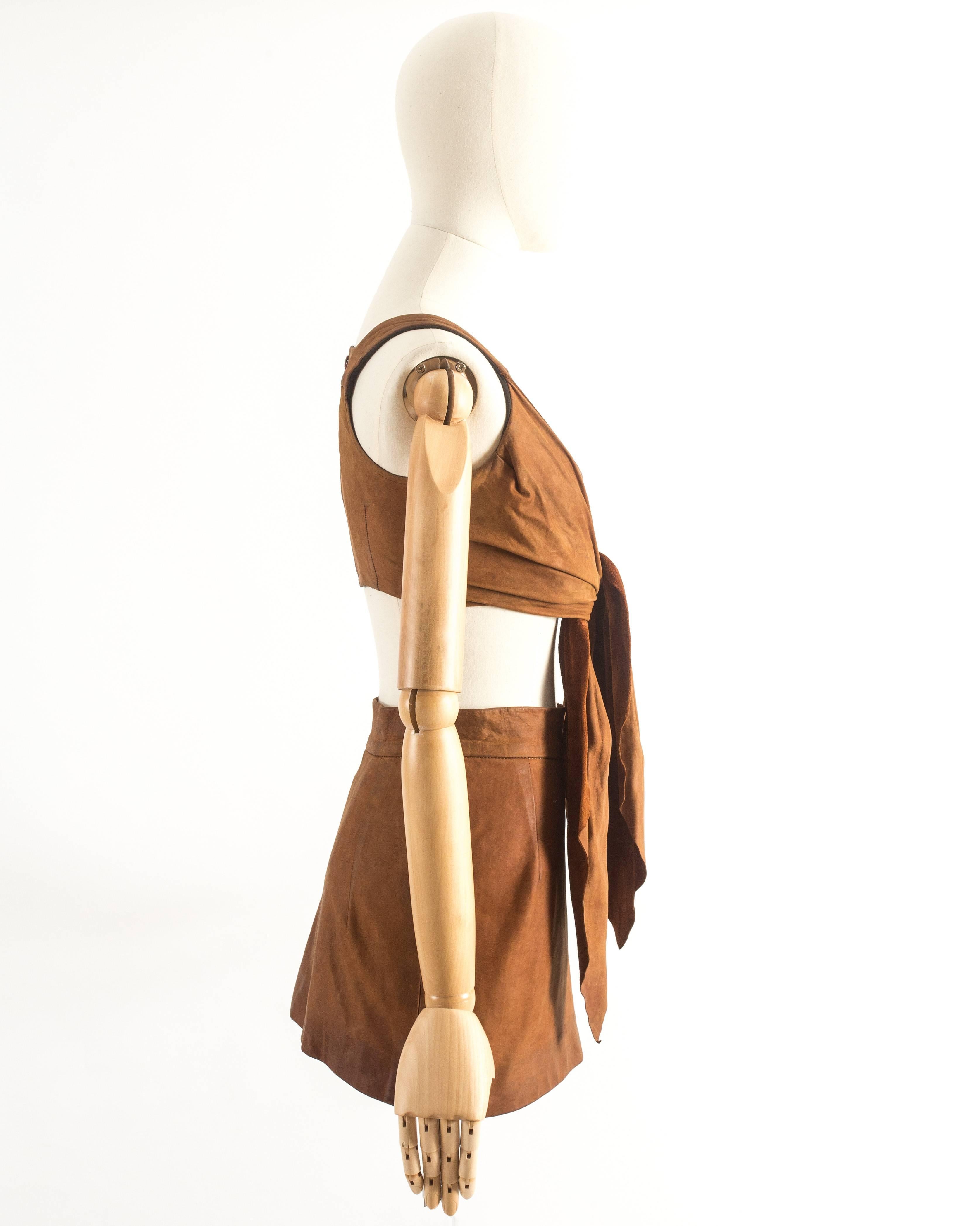 Brown Vivienne Westwood Spring-Summer 1992 brown leather corset and mini skirt  For Sale