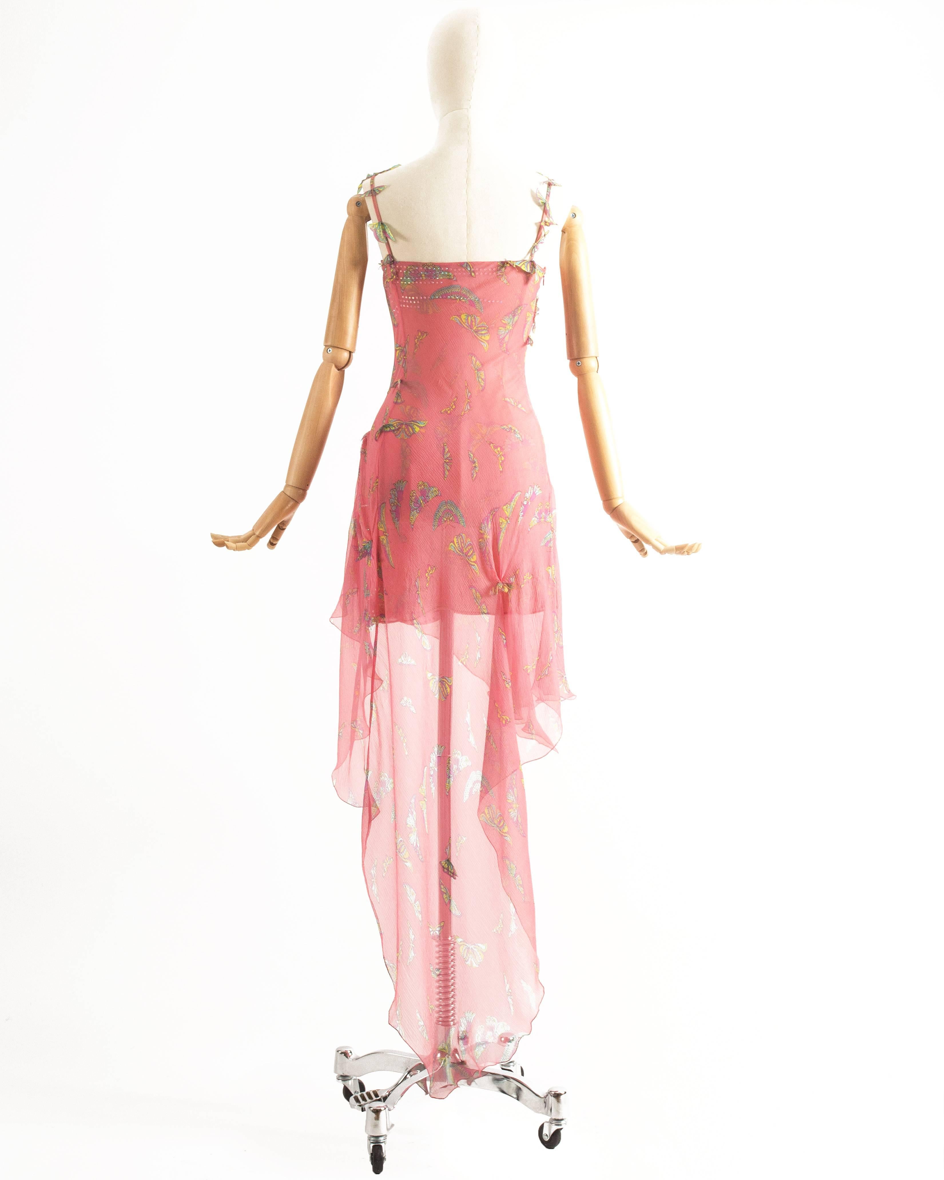 Pink Gianni Versace Autumn-Winter 1999 pink silk chiffon butterfly mini dress 