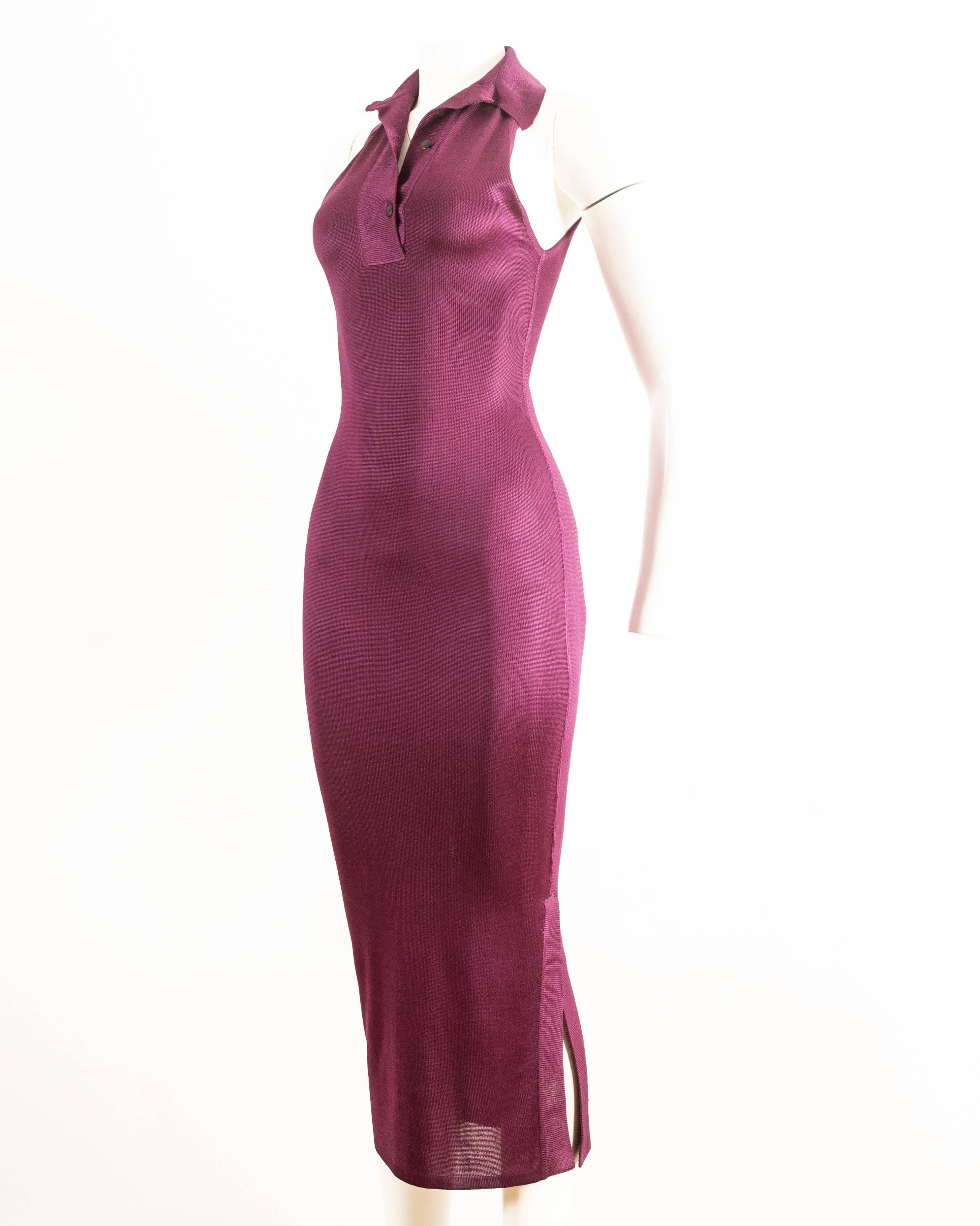 Marron Alaia Printemps-Eté 1986 - Robe bodycon en maille acétate magenta en vente