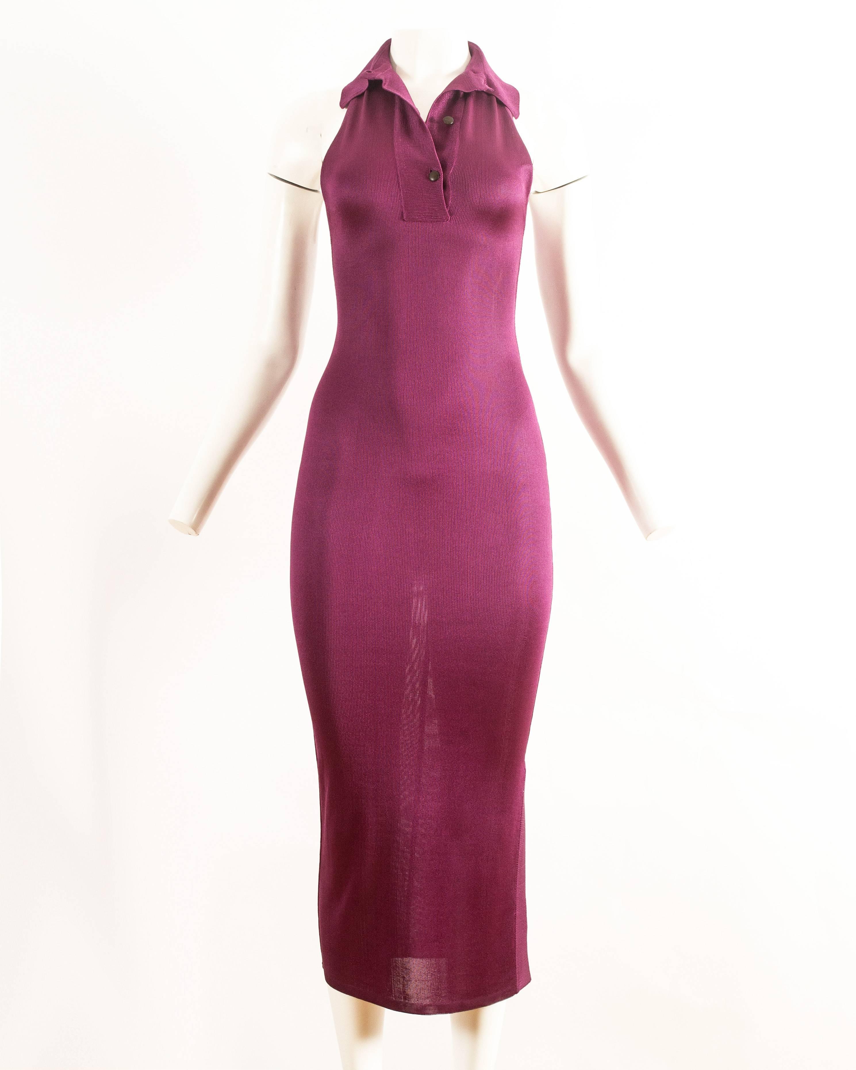 Alaia Spring-Summer 1986 magenta acetate knit bodycon dress
