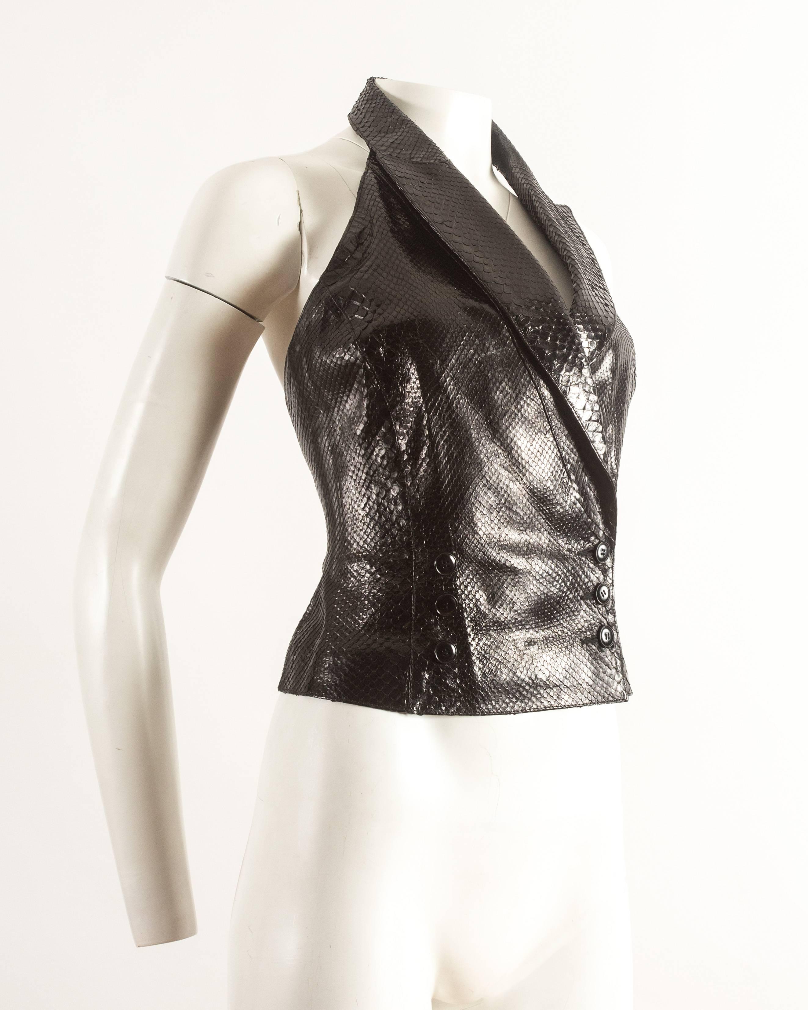 Women's Alaia black python waistcoat with lace up back fastening, Autumn-Winter 1990  For Sale