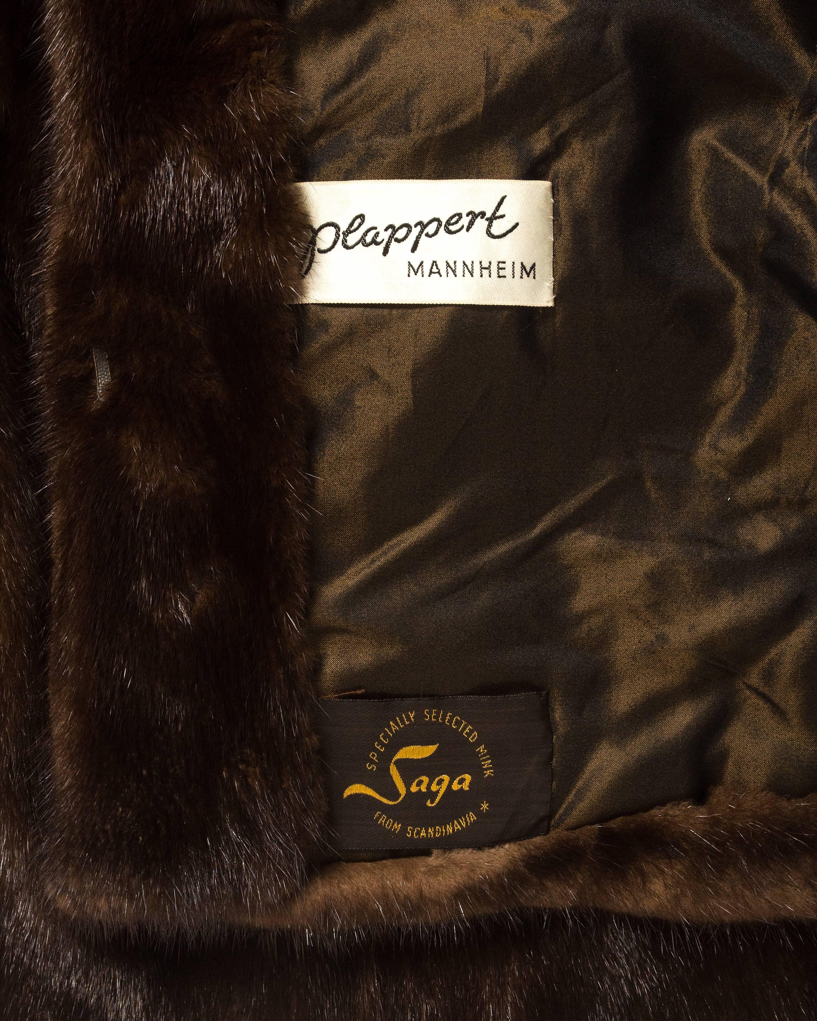 Plappert 1960s brown saga mink cropped jacket with matching hat In Excellent Condition In London, GB