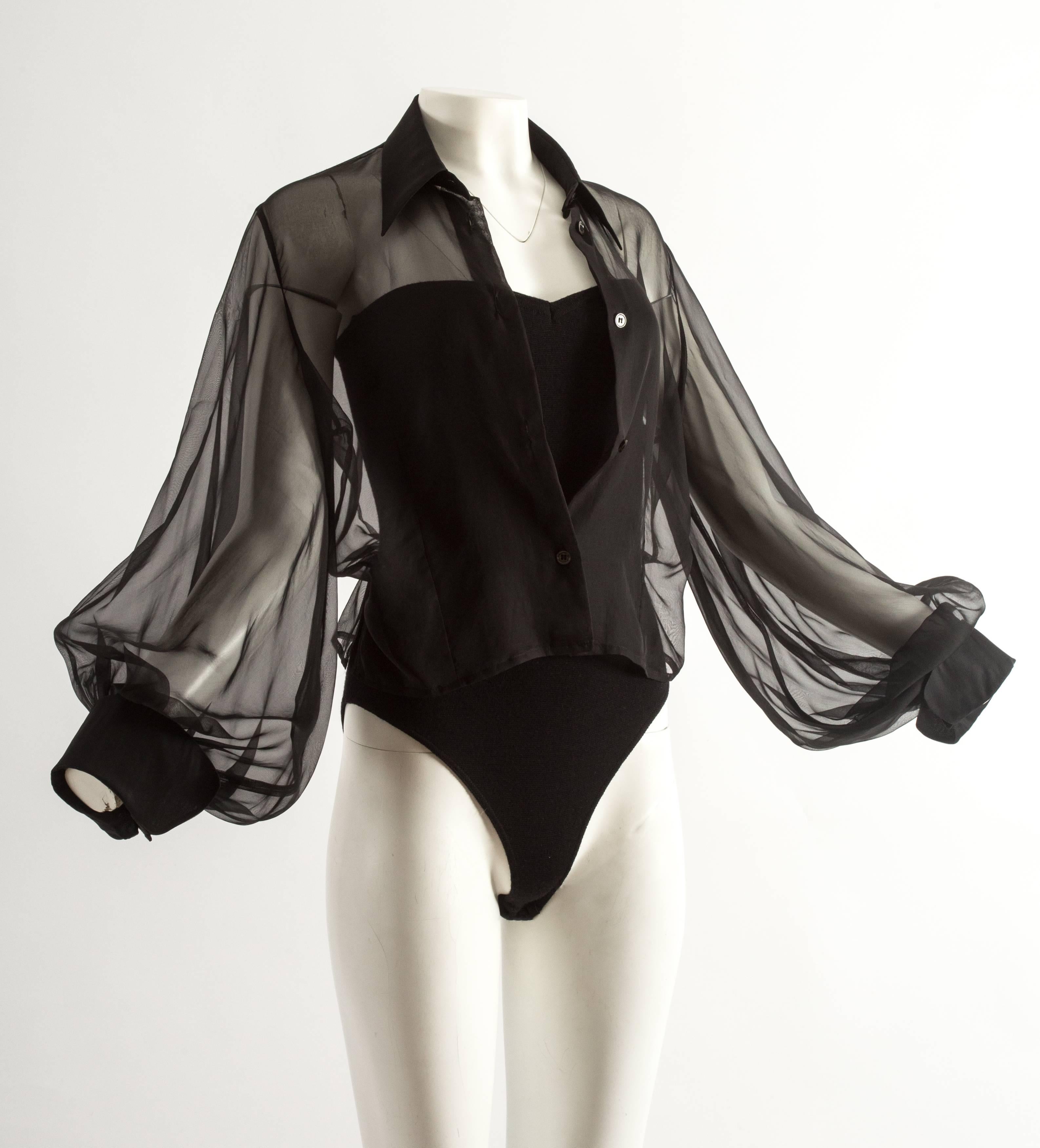 Black Gianfranco Ferre Autumn-Winter 1992 knitted bodysuit with attached blouse