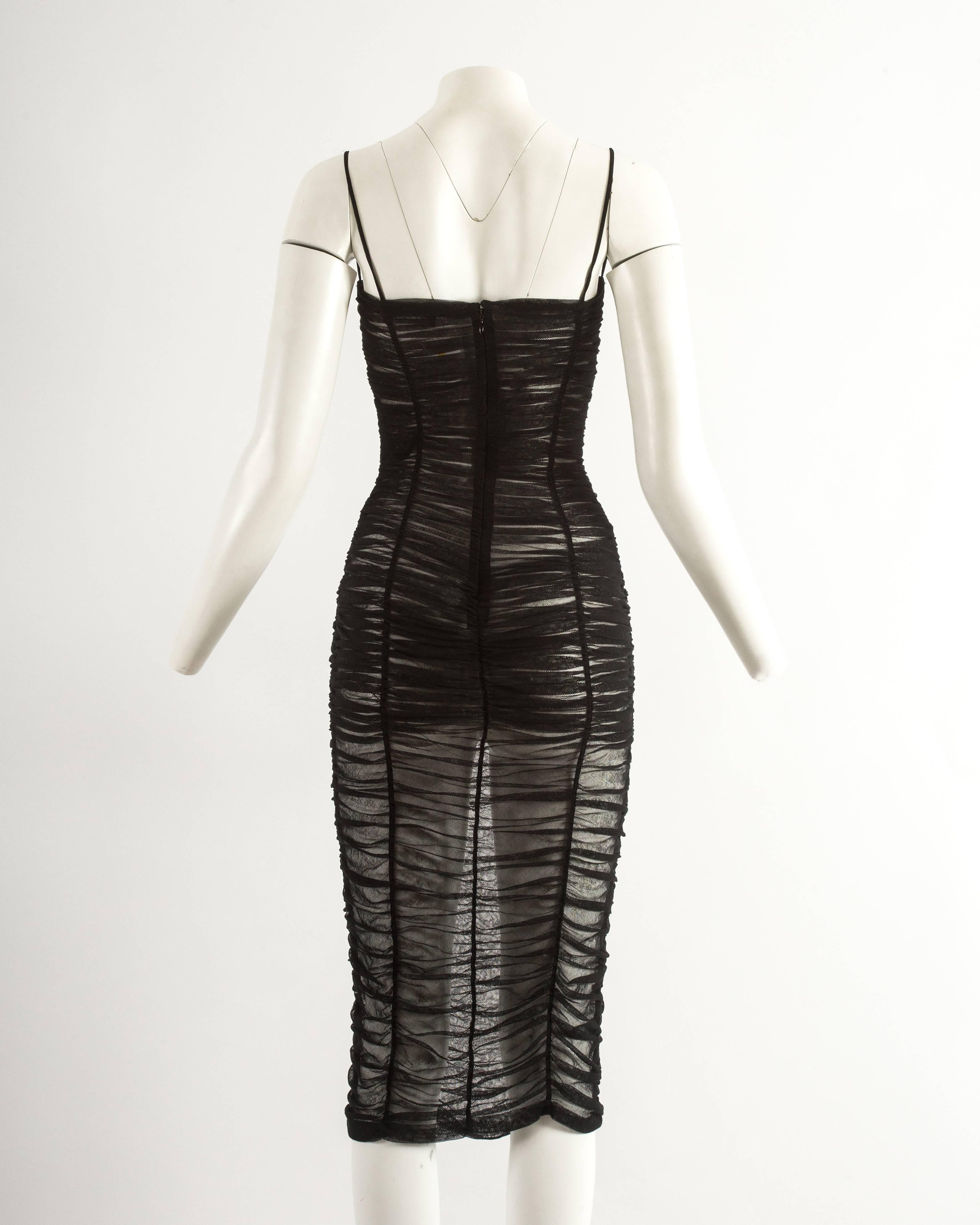 Black Dolce & Gabbana Spring-Summer 2001 black ruched tulle evening dress