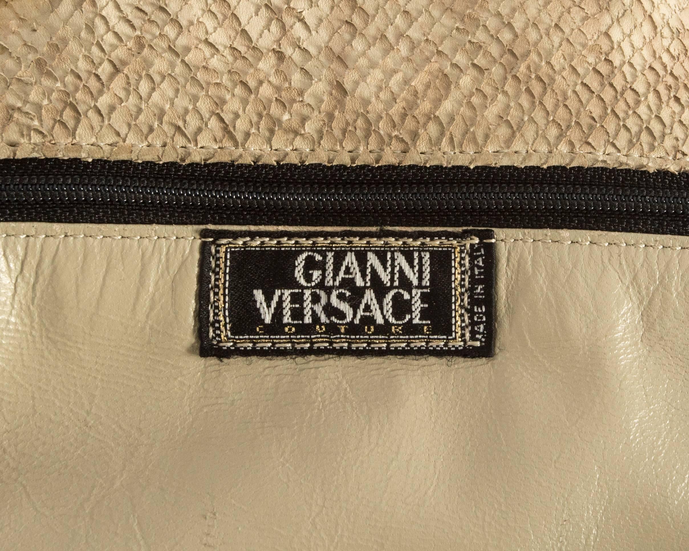 Brown Gianni Versace Spring-Summer 1994 python drawstring backpack  For Sale