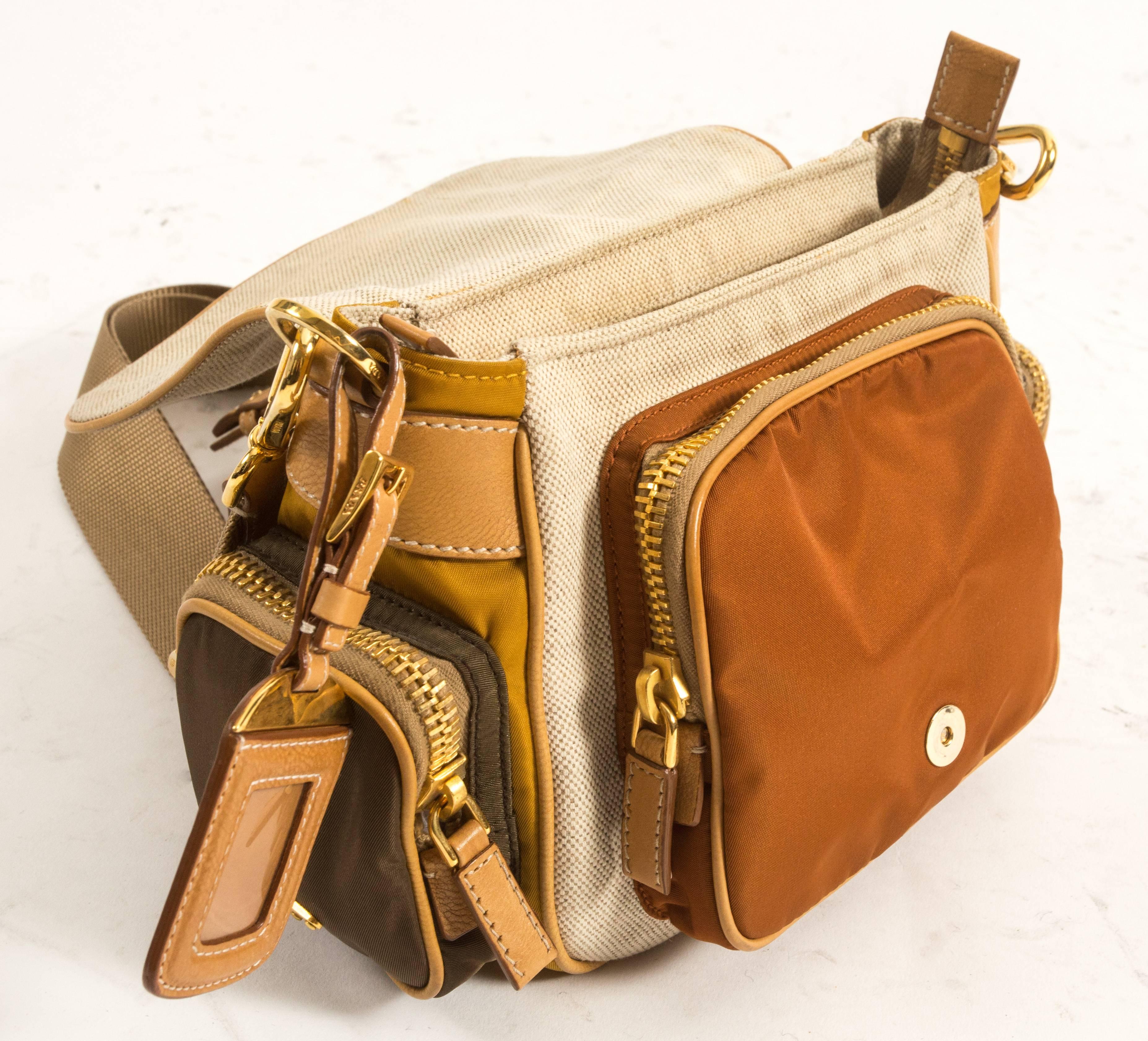 Prada leather, canvas and nylon crossbody bag at 1stDibs