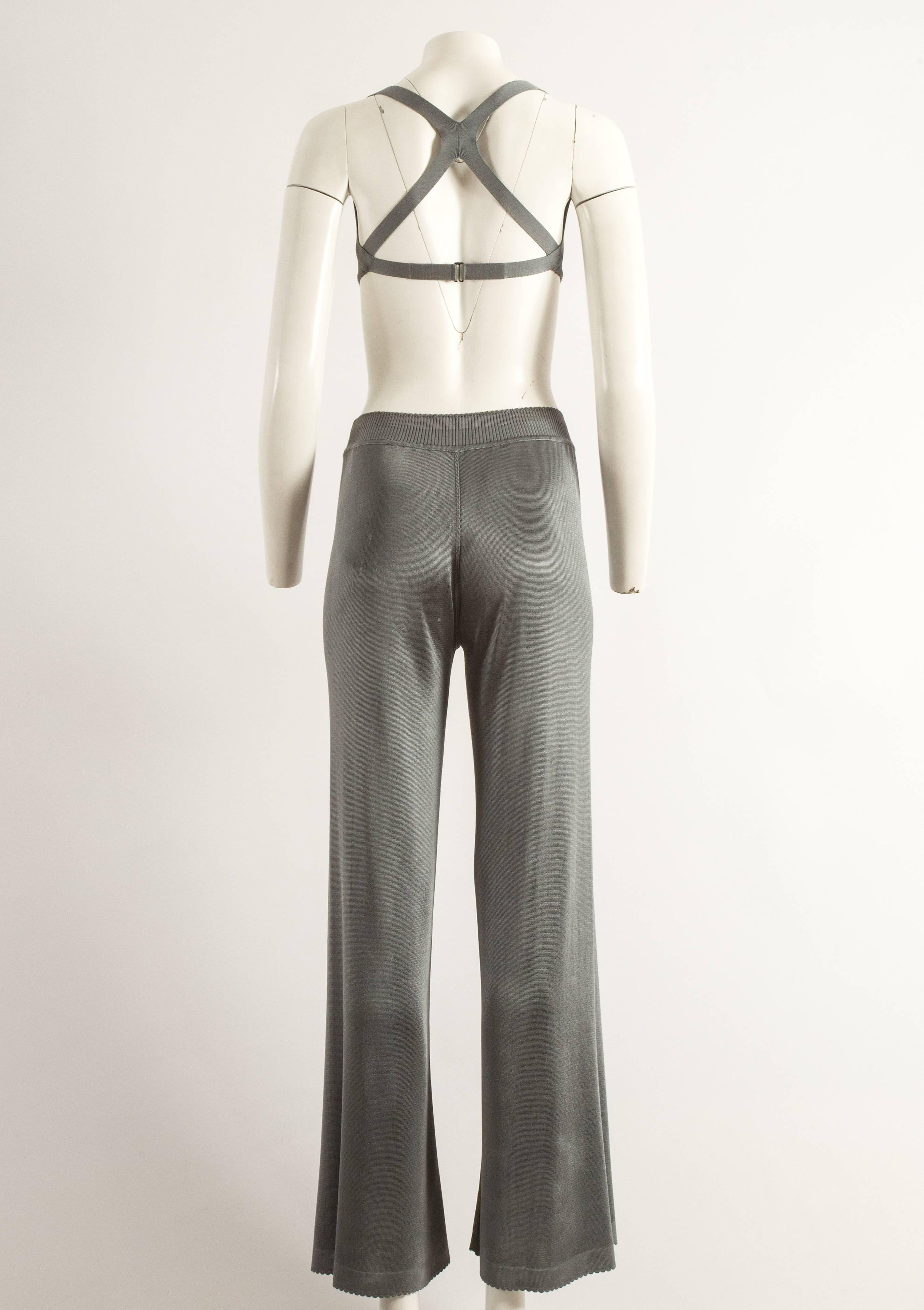 Azzedine Alaia Spring-Summer 1993 grey acetate knitted bra and pants ensemble  1