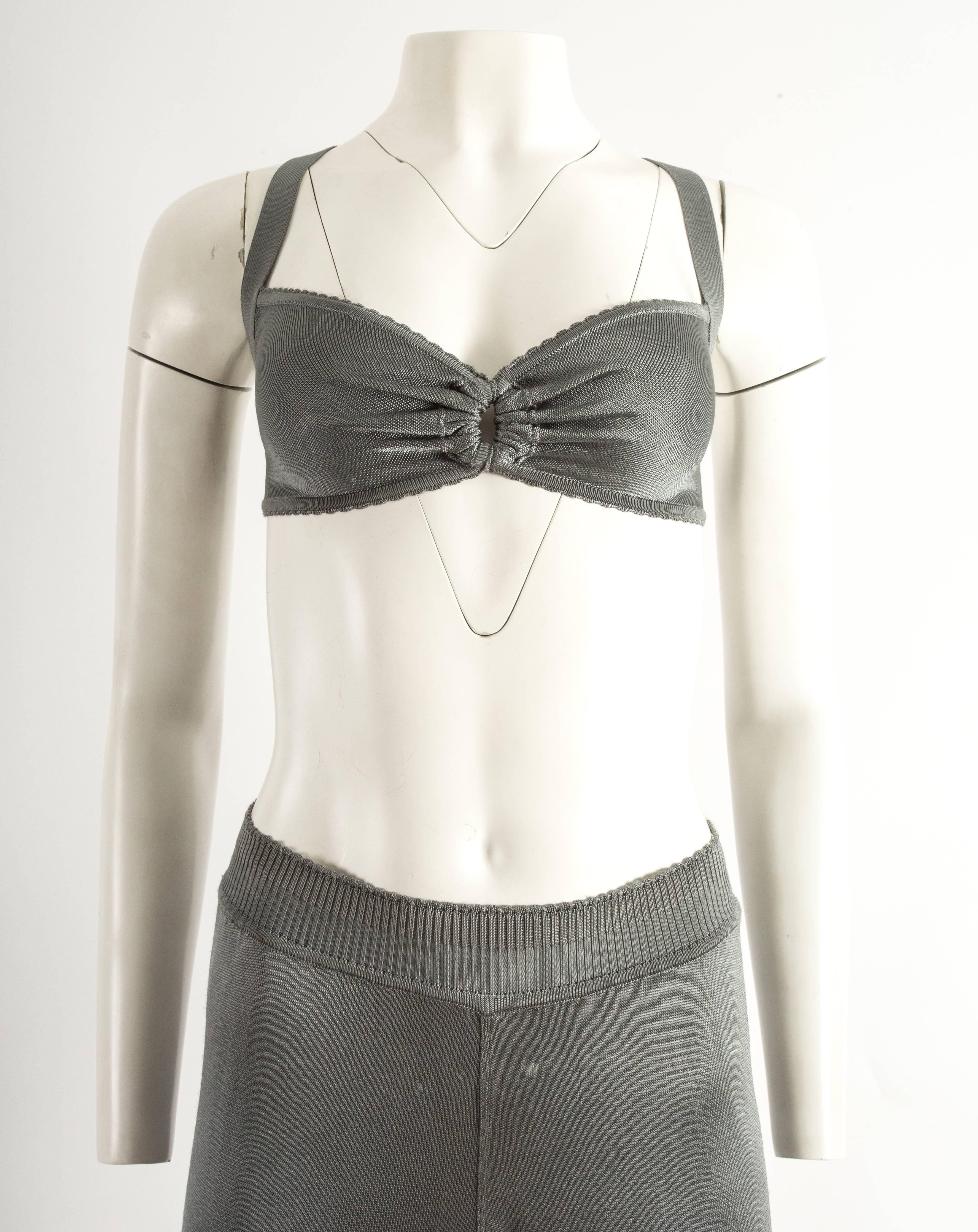 Gray Azzedine Alaia Spring-Summer 1993 grey acetate knitted bra and pants ensemble