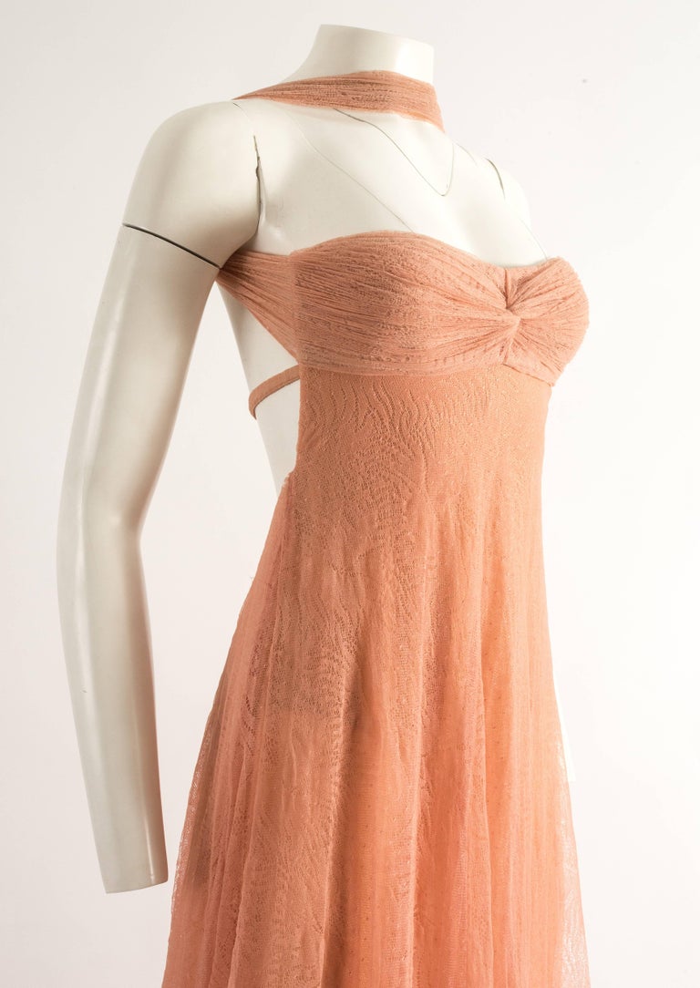 Gianni Versace Autumn-Winter 2000 peach net lace evening dress For Sale ...