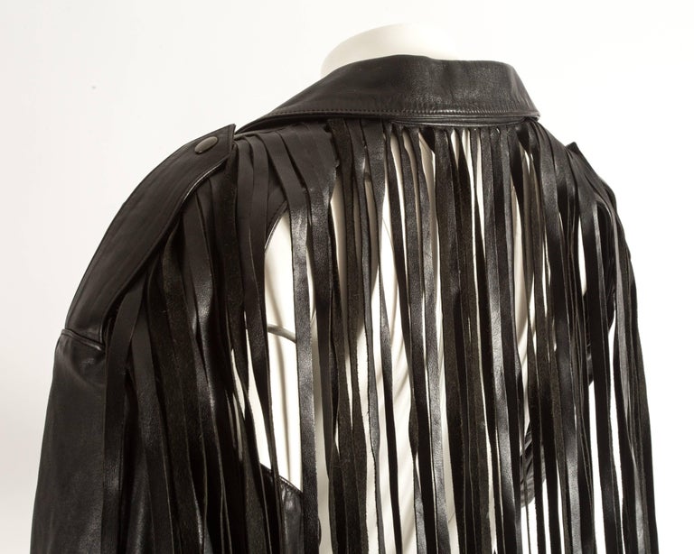 Jean Paul Gaultier Spring Summer 1985 fringed leather jacket with open back at 1stDibs