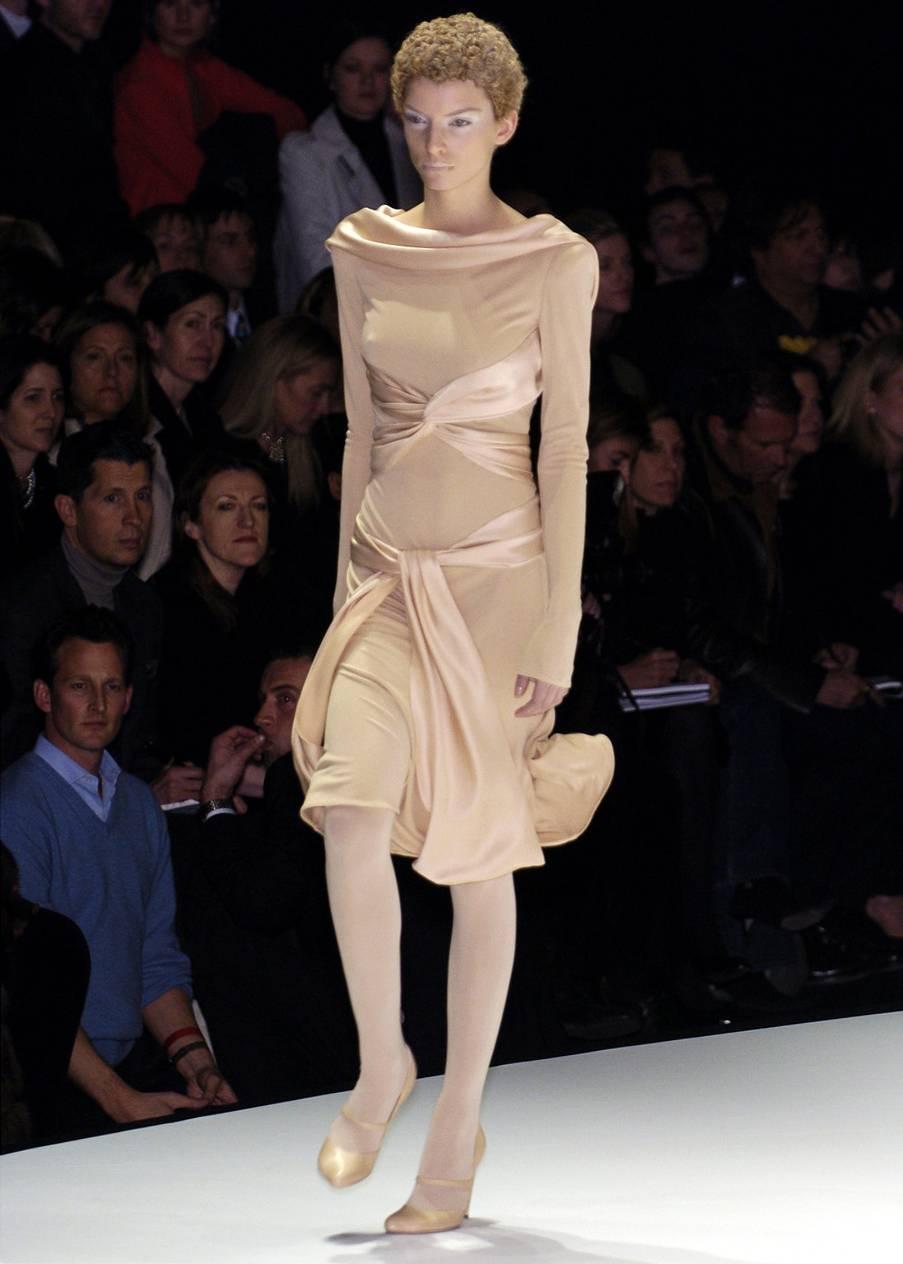 Beige Alexander McQueen Autumn-Winter 2004 nude silk cocktail dress
