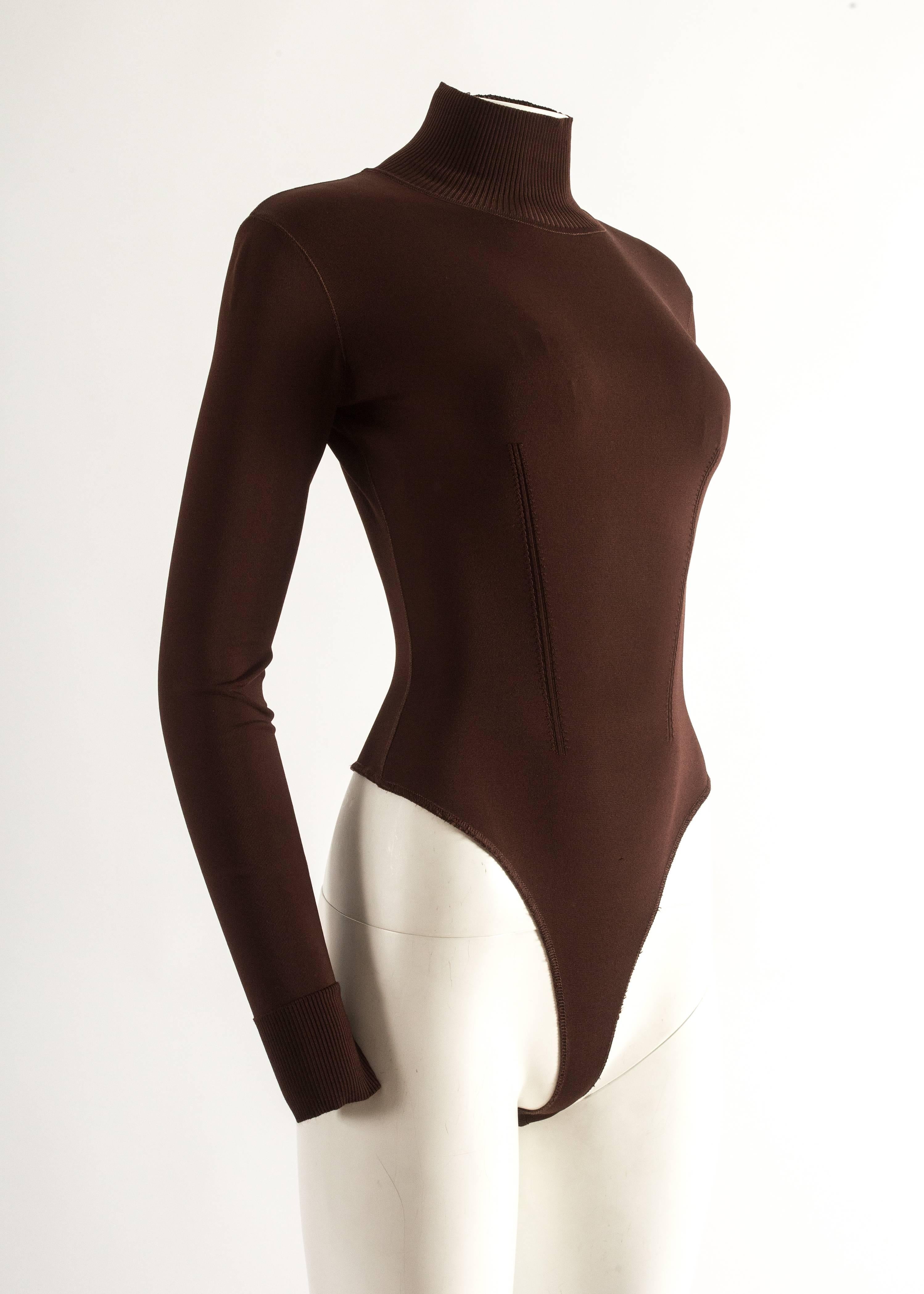 Black Azzedine Alaia 1990s maroon knitted bodysuit 