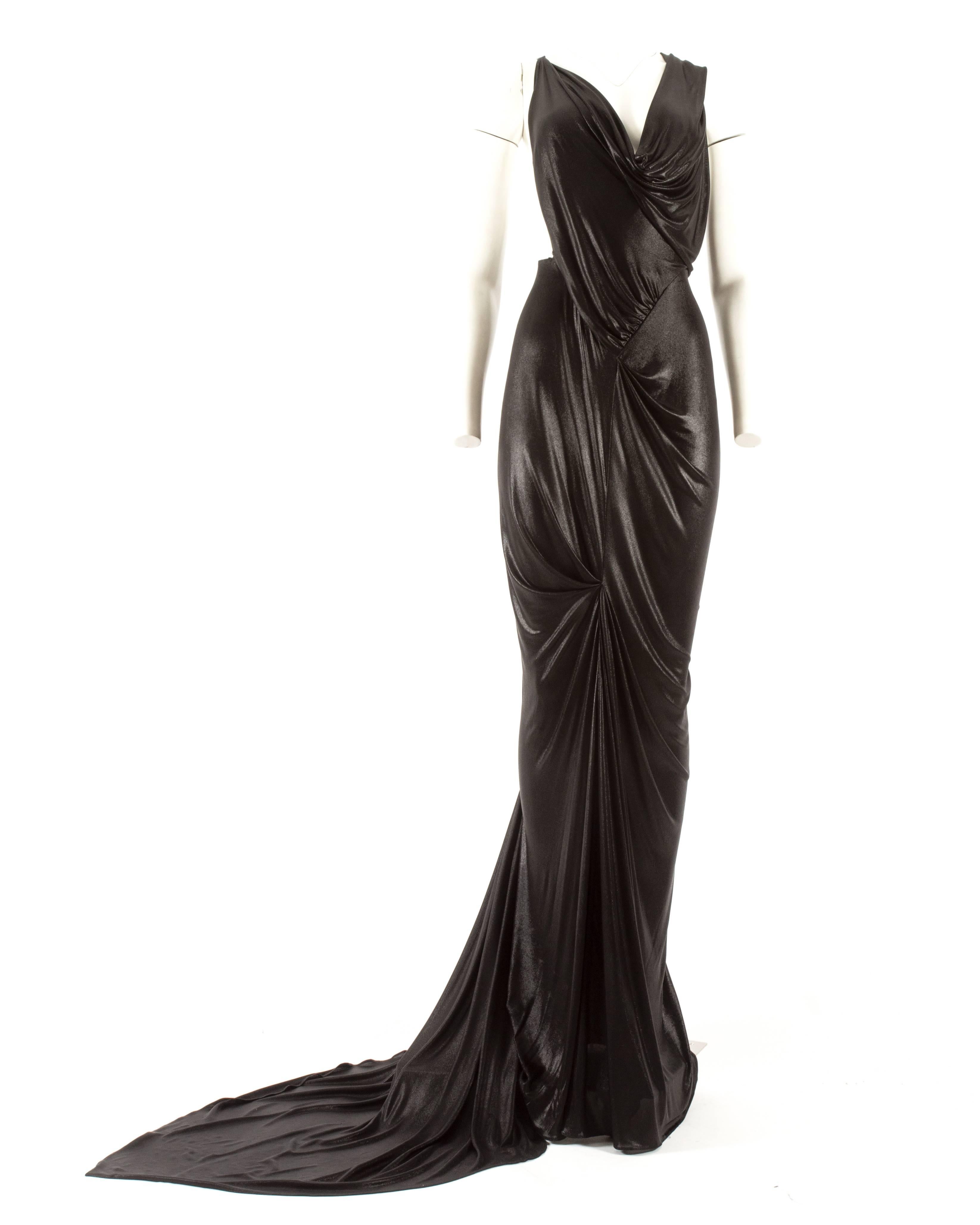 John Galliano backless black evening gown with fringed shawl  1