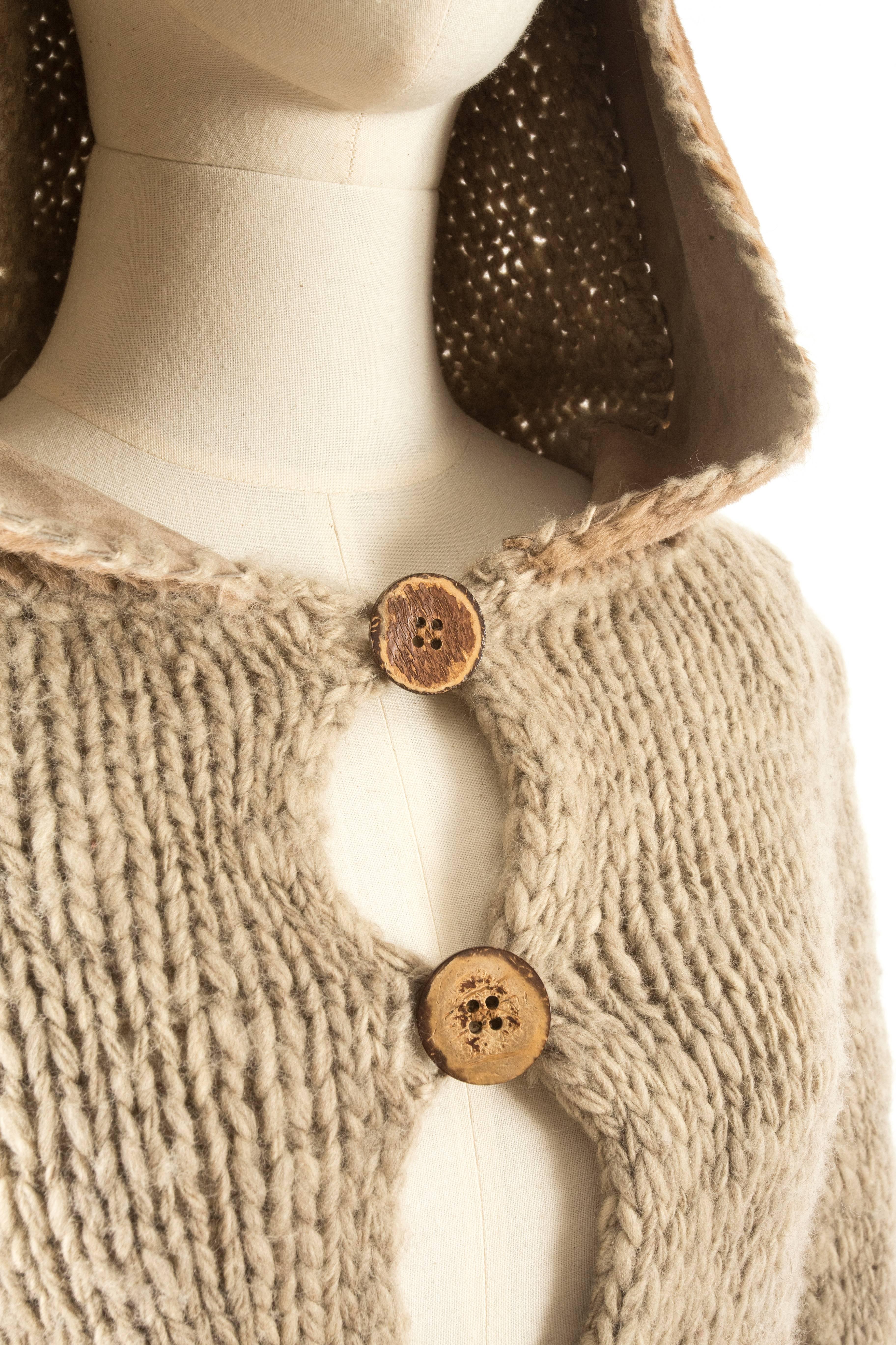 Beige Christian Dior hooded oatmeal knitted jacket with rabbit fur and suede tassels  For Sale