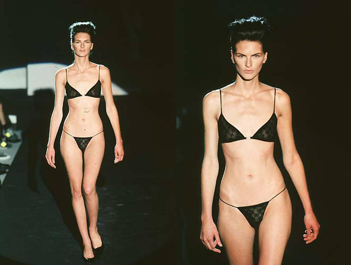 Tom Ford for Gucci Spring-Summer 1998 black sheer net monogram bra with stoned silver 'G