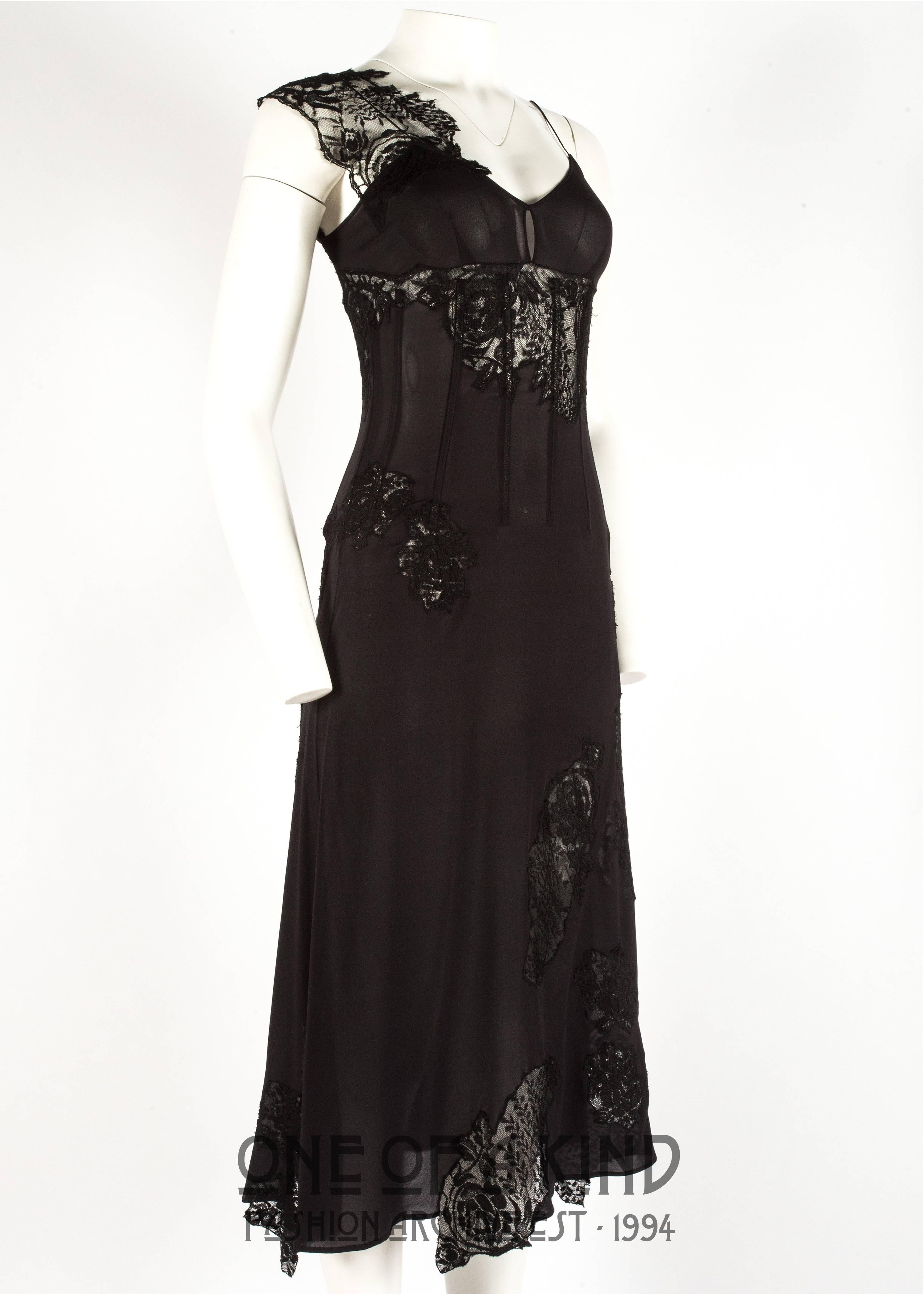 Women's Dolce & Gabbana black lace and chiffon corset evening dress, Spring Summer 2002 