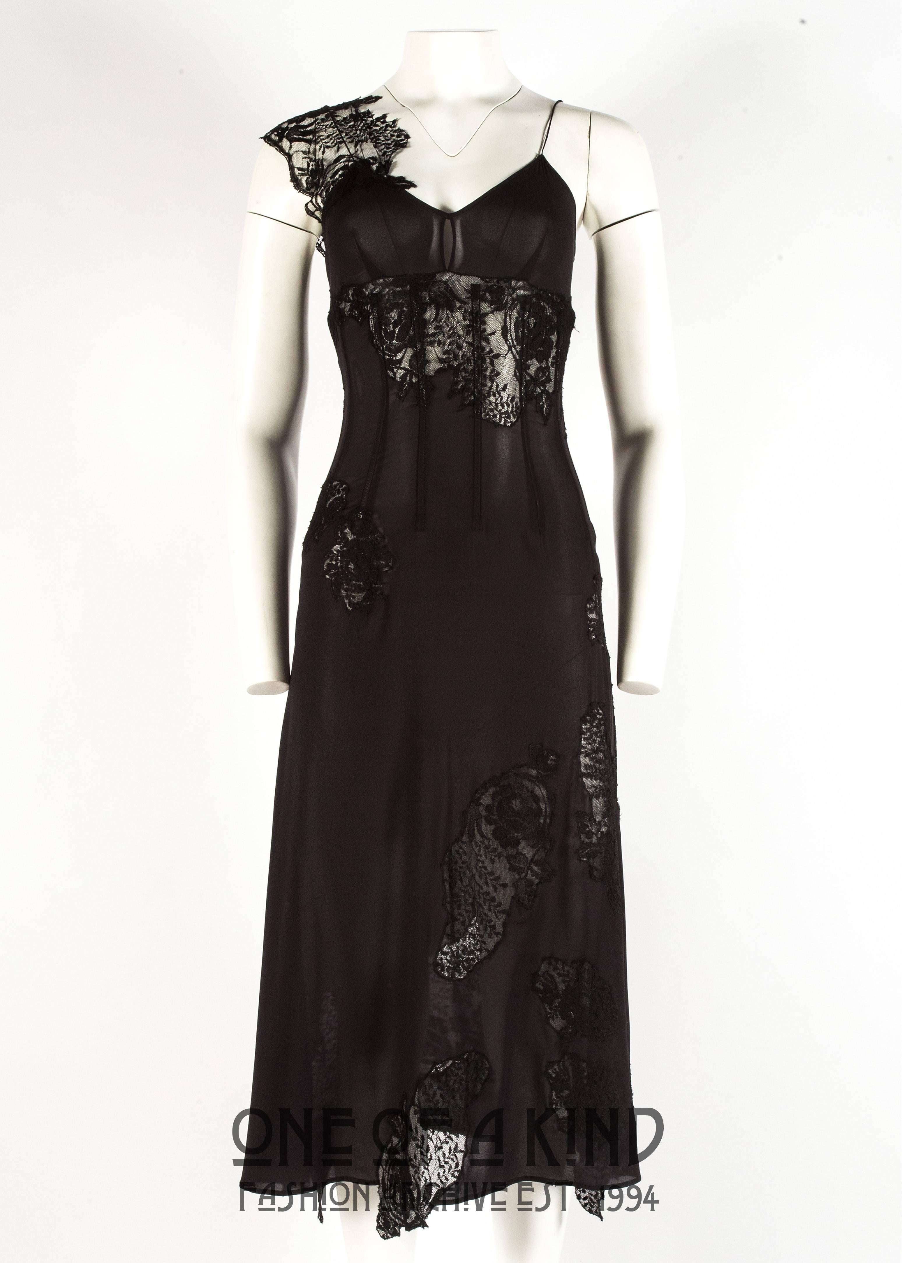 Dolce & Gabbana Spring-Summer 2002 black lace and chiffon corset evening dress